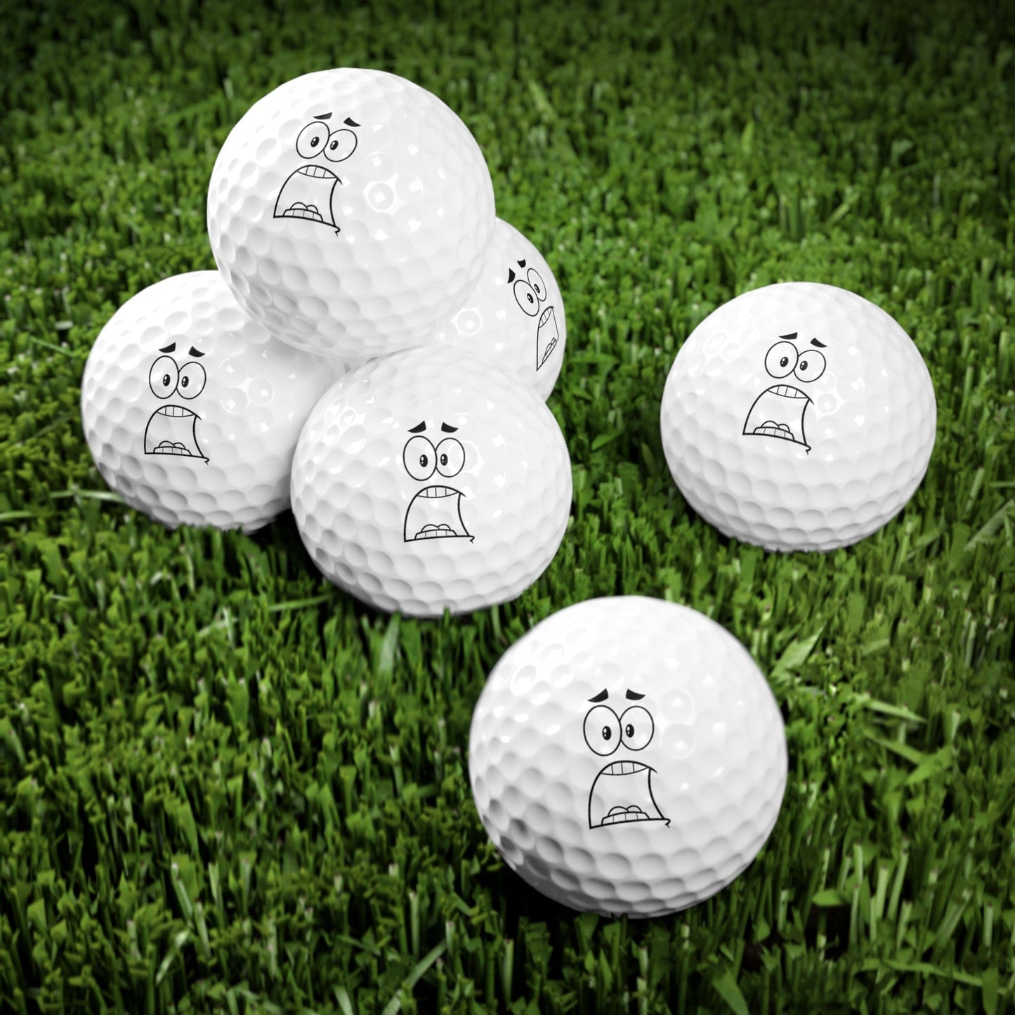 Funny Golfer Gifts Accessories 1.7" / 6 pcs Funny Surprised Face Golf Balls, 6 Piece Set