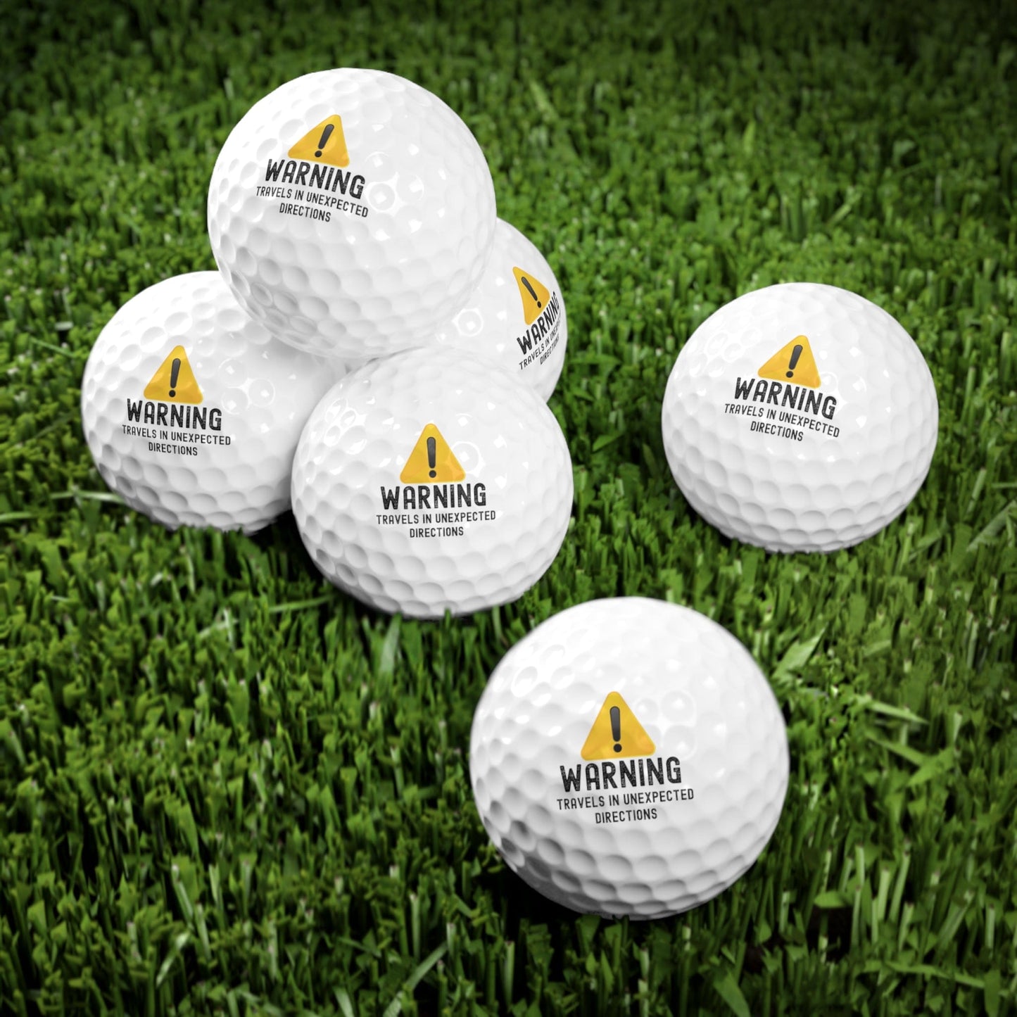 Funny Golfer Gifts Accessories 1.7" / 6 pcs Warning Travels In Unexpected Directions Golf Balls, 6 Piece Set