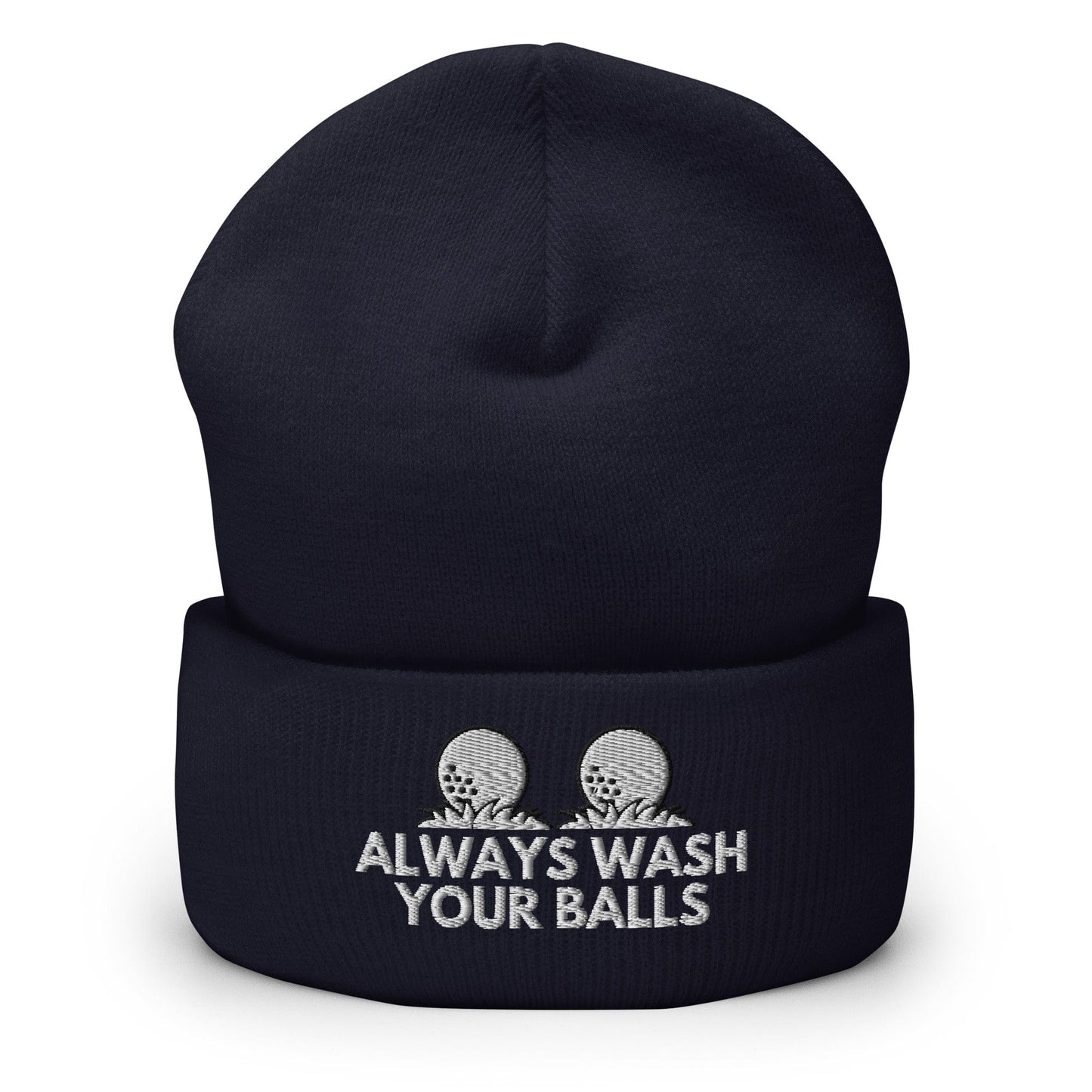 Funny Golfer Gifts Beanie Navy Always Wash Your Balls Hat Beanie
