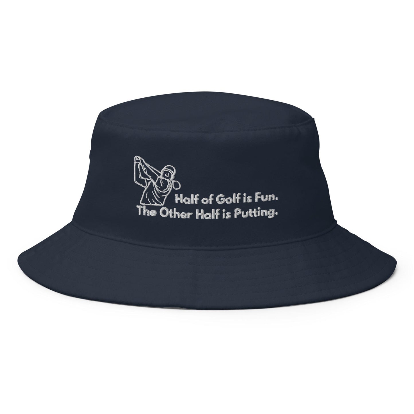 Funny Golfer Gifts Bucket Hat Navy Half of Golf is Fun The Other Half is Putting Bucket Hat