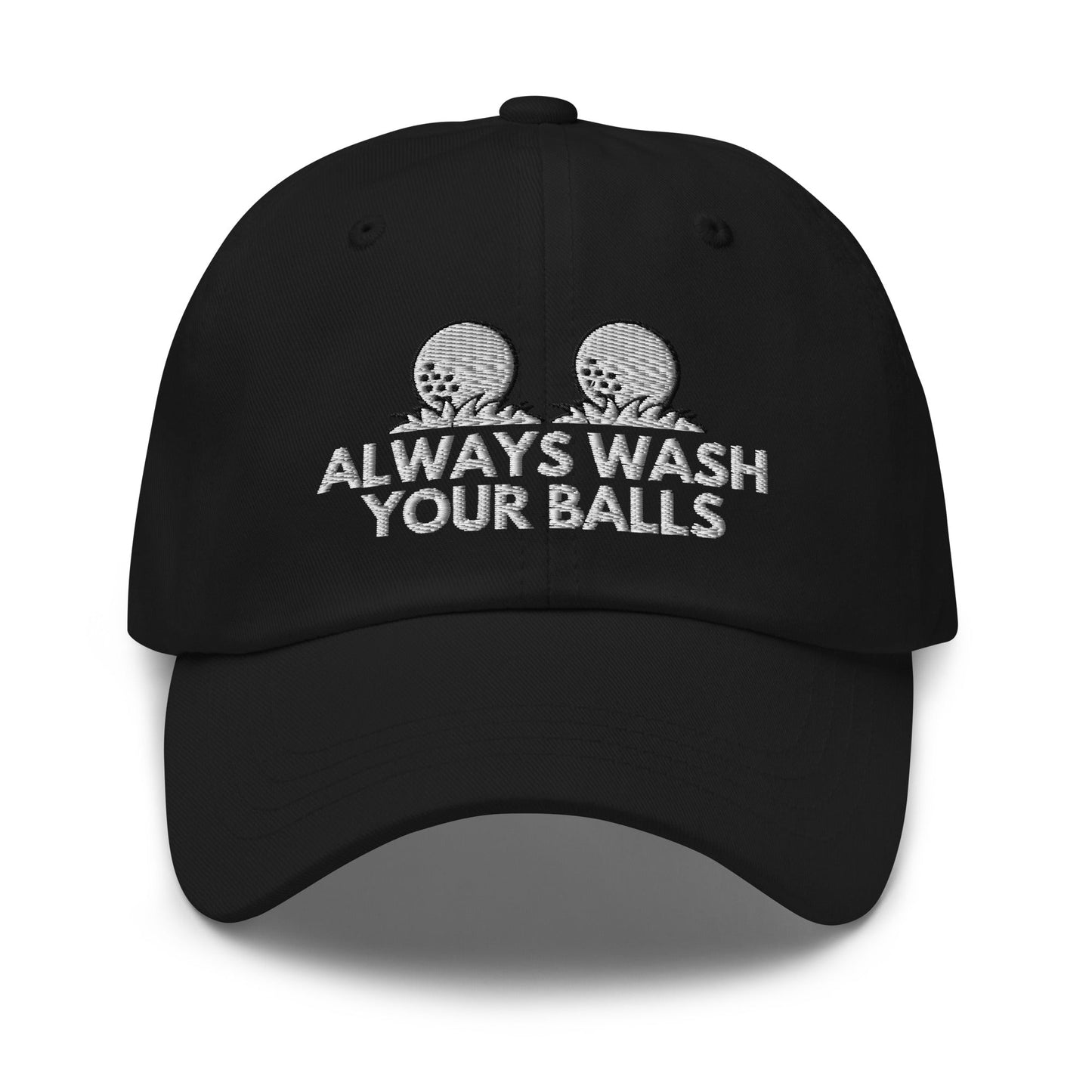 Funny Golfer Gifts Dad Cap Black Always Wash Your Balls Hat Cap