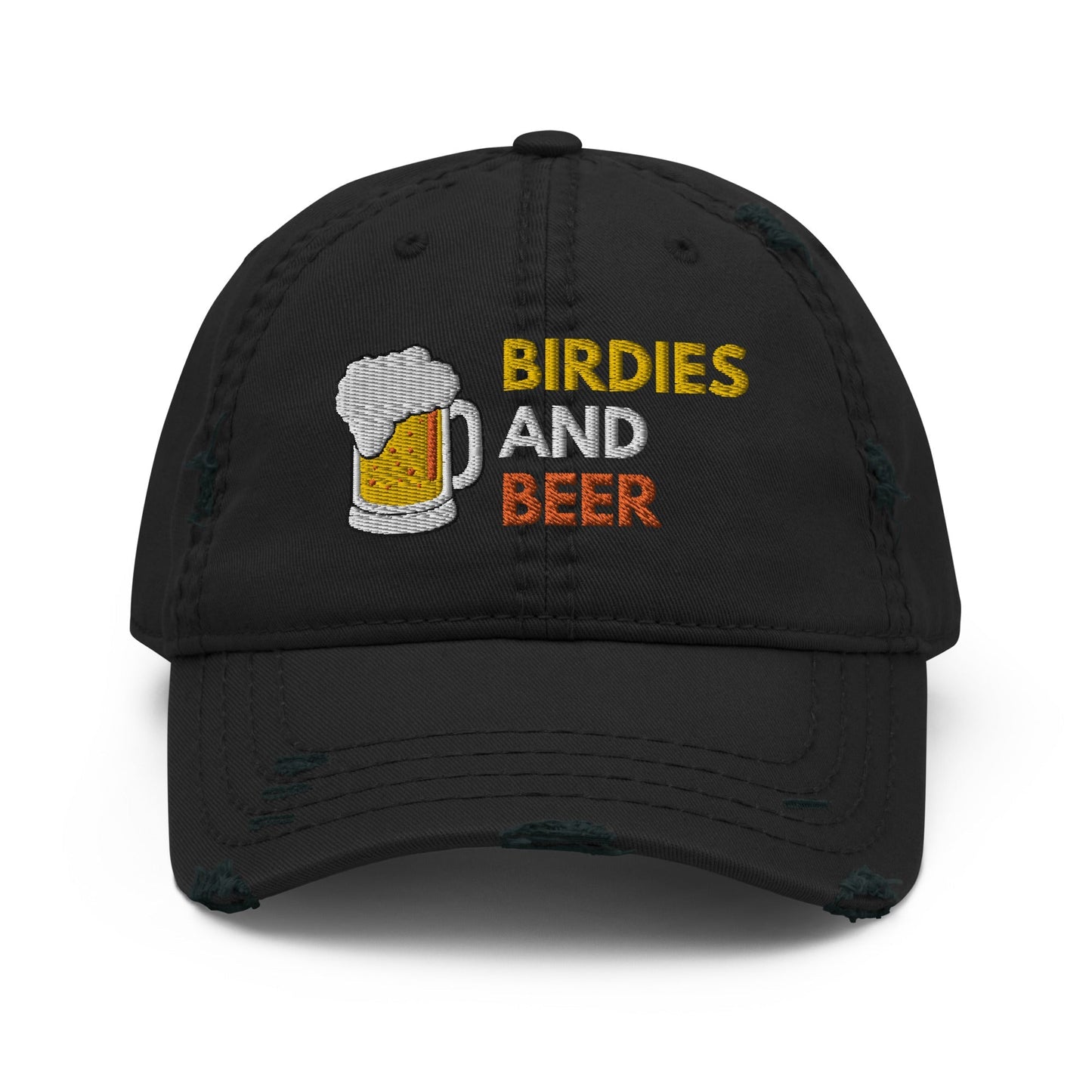 Funny Golfer Gifts Distressed Cap Black Birdies and Beer Distressed Hat