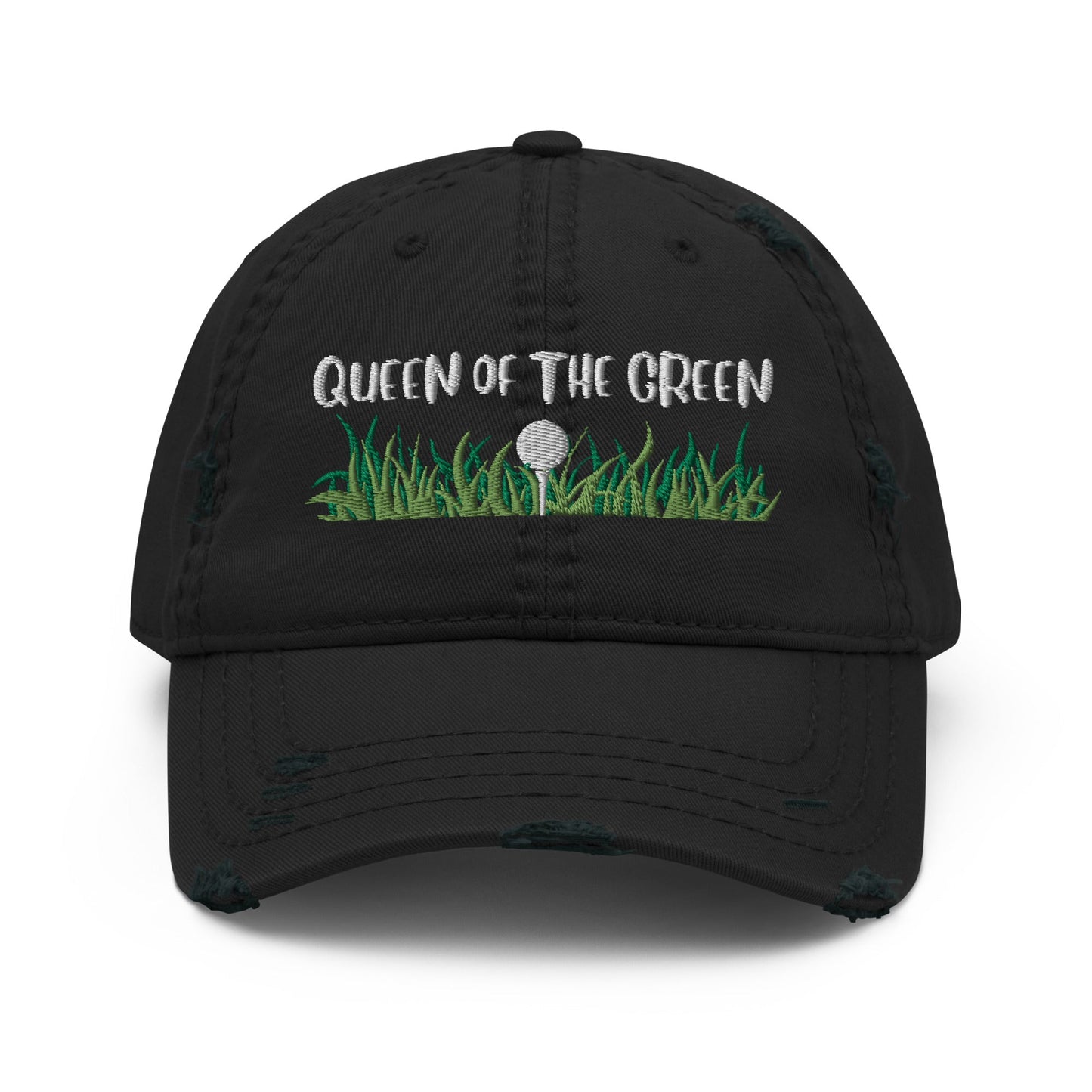 Funny Golfer Gifts Distressed Cap Black Queen Of The Green Distressed Hat