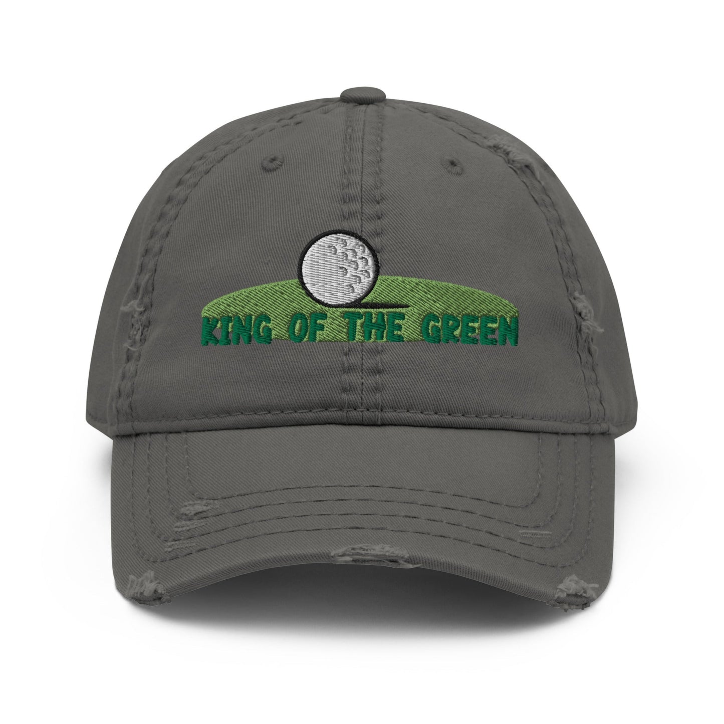 Funny Golfer Gifts Distressed Cap Charcoal Grey King of the Green Distressed Hat