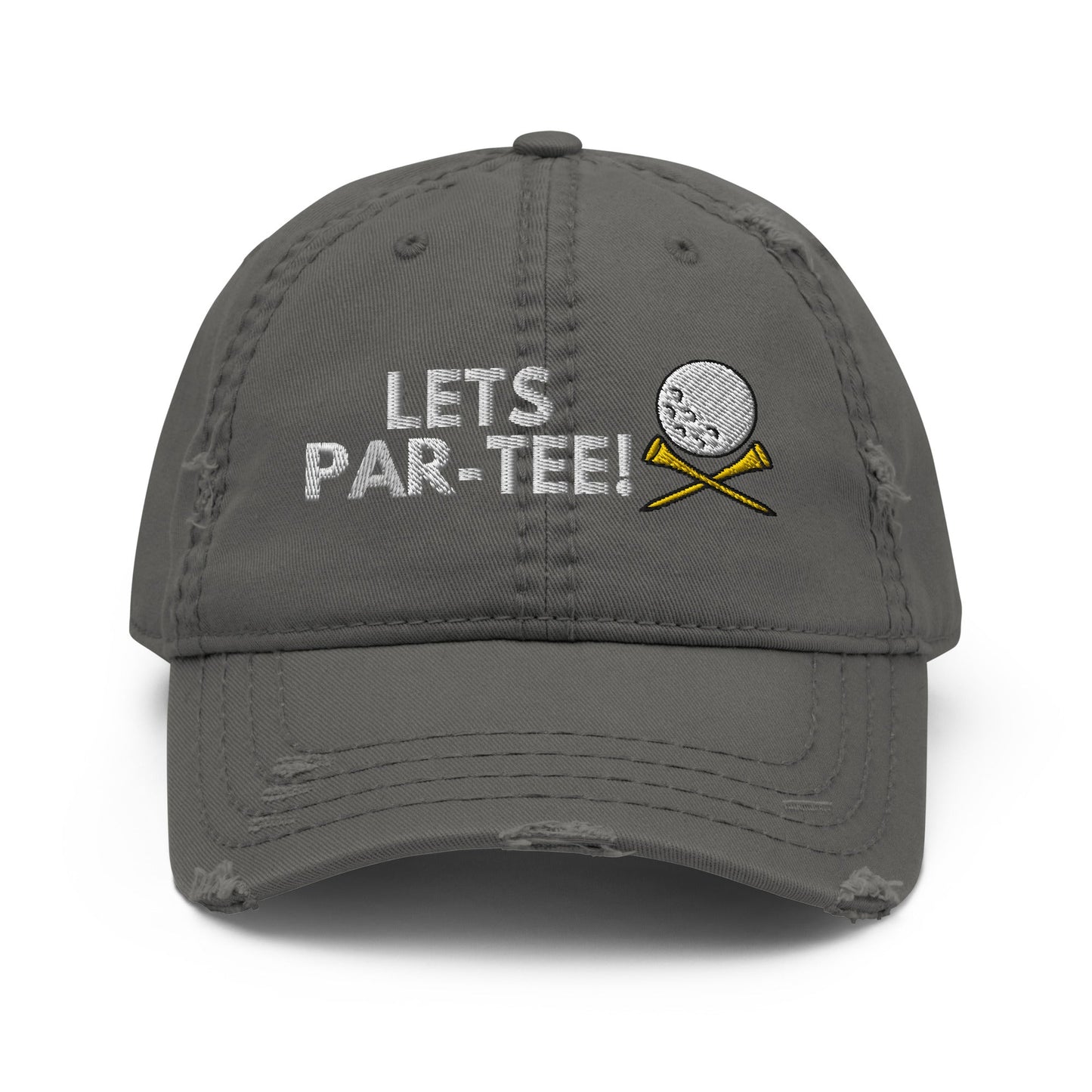 Funny Golfer Gifts Distressed Cap Charcoal Grey Lets Par-Tee Hat Distressed Hat