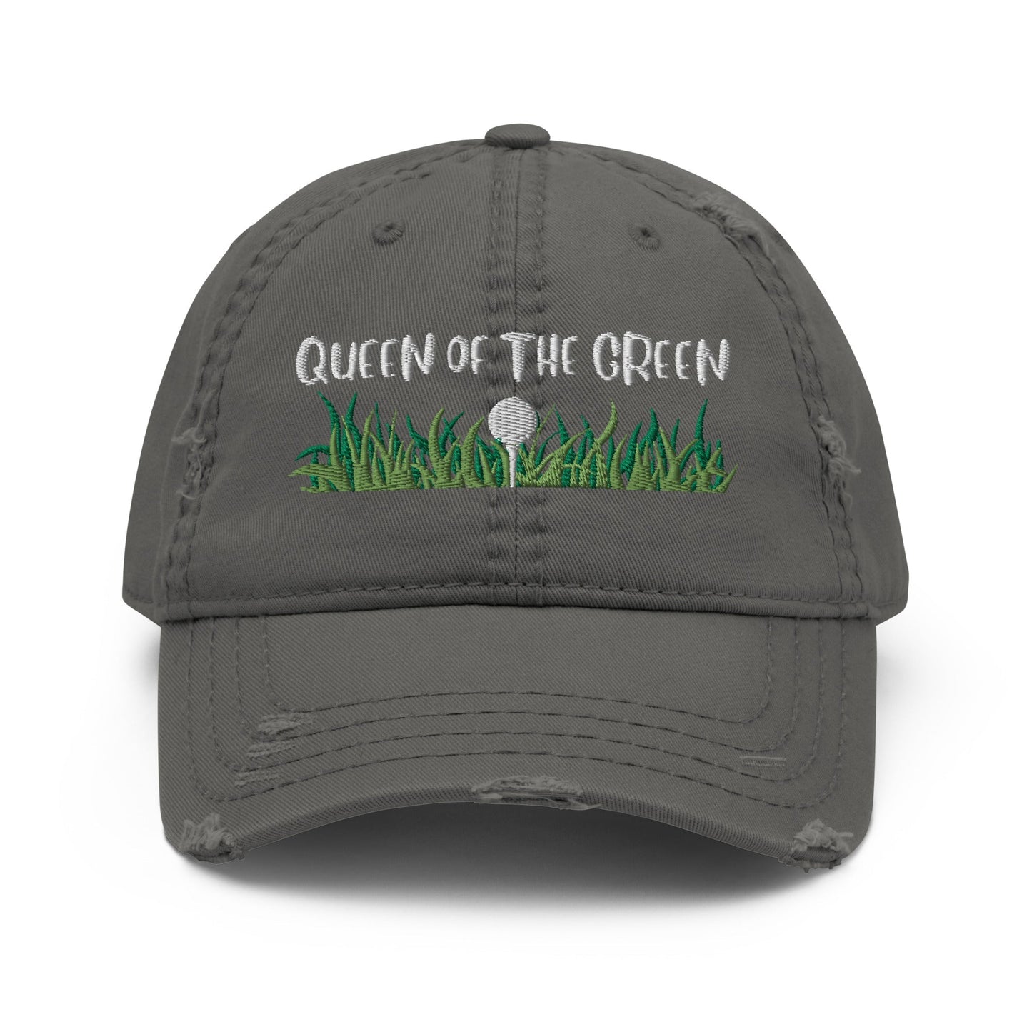 Funny Golfer Gifts Distressed Cap Charcoal Grey Queen Of The Green Distressed Hat