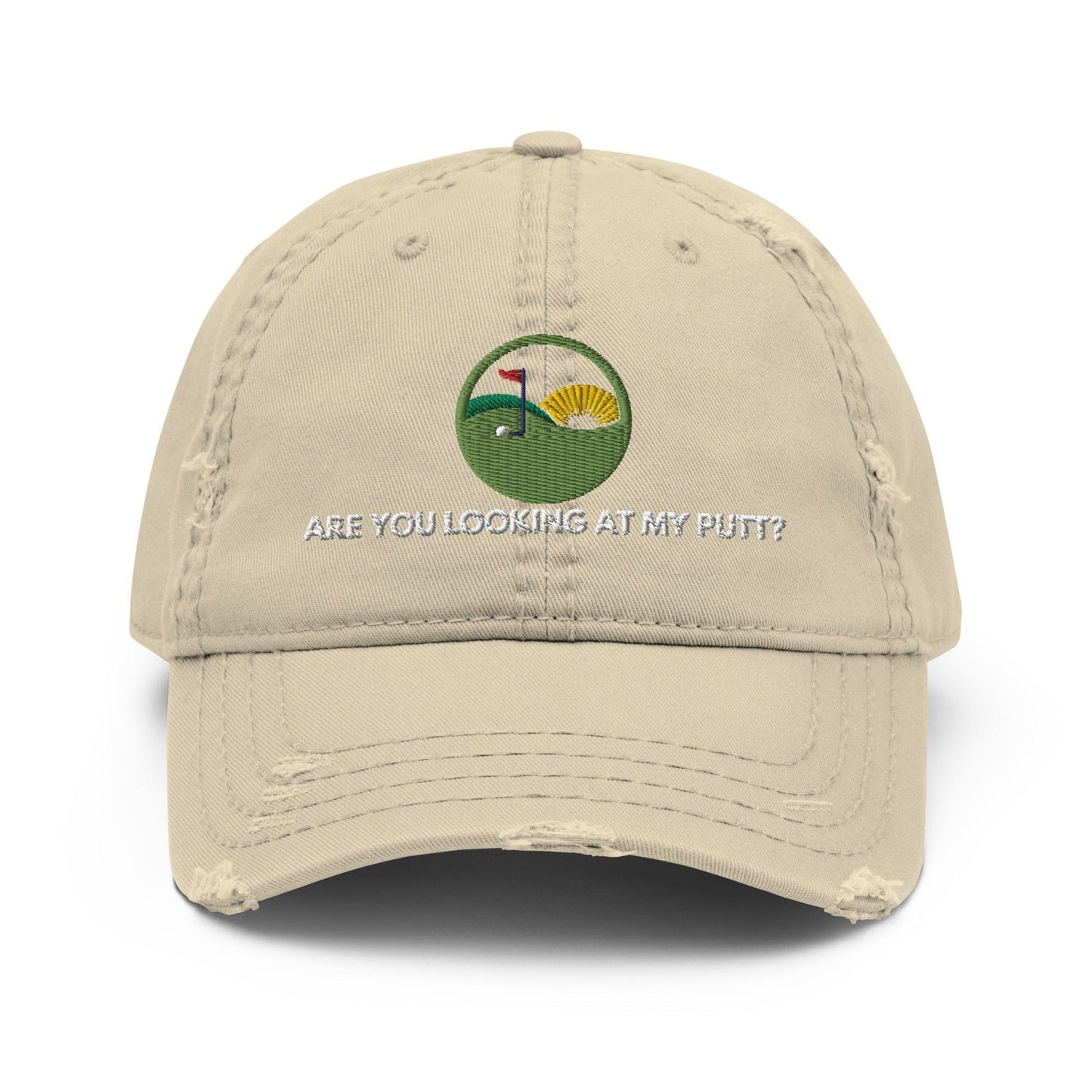 Funny Golfer Gifts Distressed Cap Khaki Are you Looking at My Putt Distressed Hat