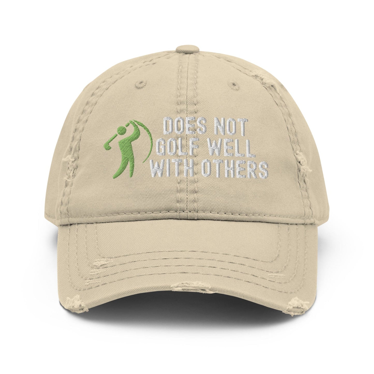 Funny Golfer Gifts Distressed Cap Khaki Does Not Golf Well With Others Distressed Hat