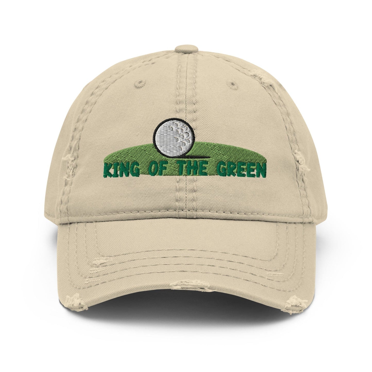 Funny Golfer Gifts Distressed Cap Khaki King of the Green Distressed Hat