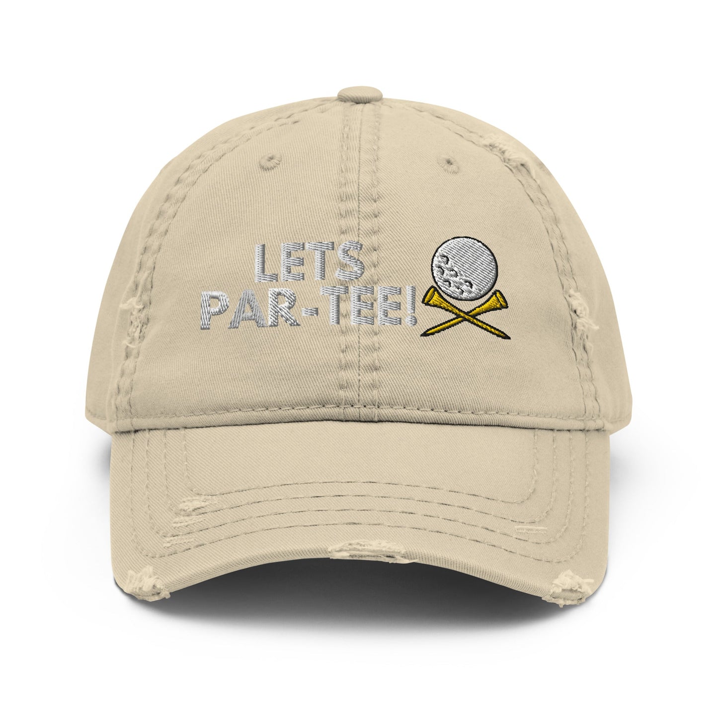 Funny Golfer Gifts Distressed Cap Khaki Lets Par-Tee Hat Distressed Hat