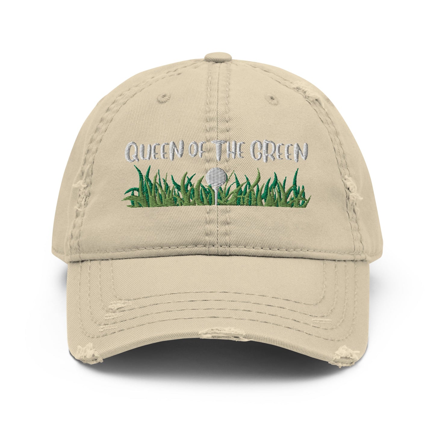 Funny Golfer Gifts Distressed Cap Khaki Queen Of The Green Distressed Hat