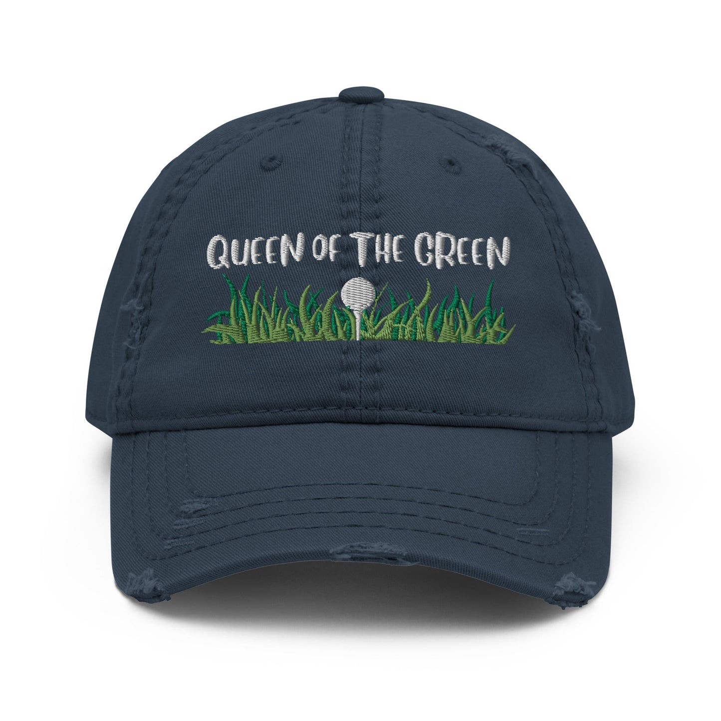 Funny Golfer Gifts Distressed Cap Navy Queen Of The Green Distressed Hat