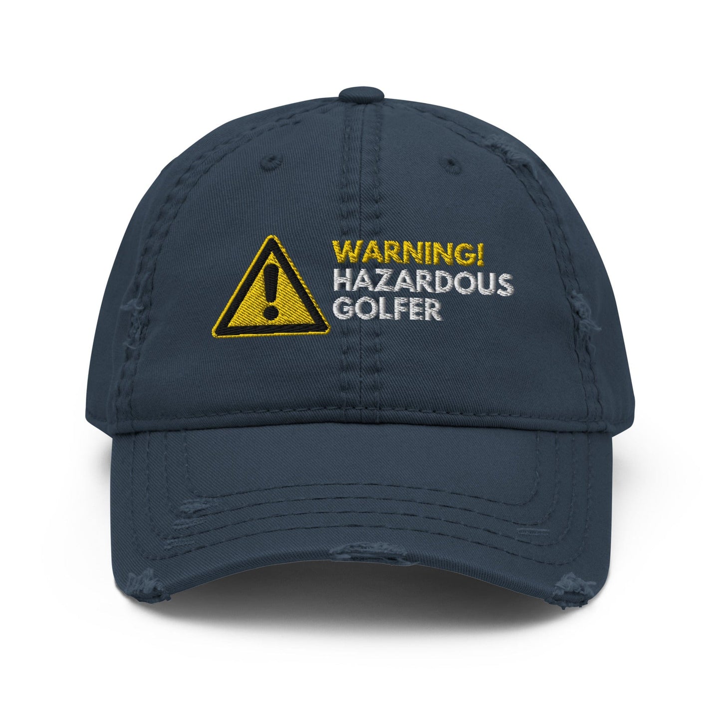Funny Golfer Gifts Distressed Cap Navy Warning Hazardous Golfer Distressed Hat