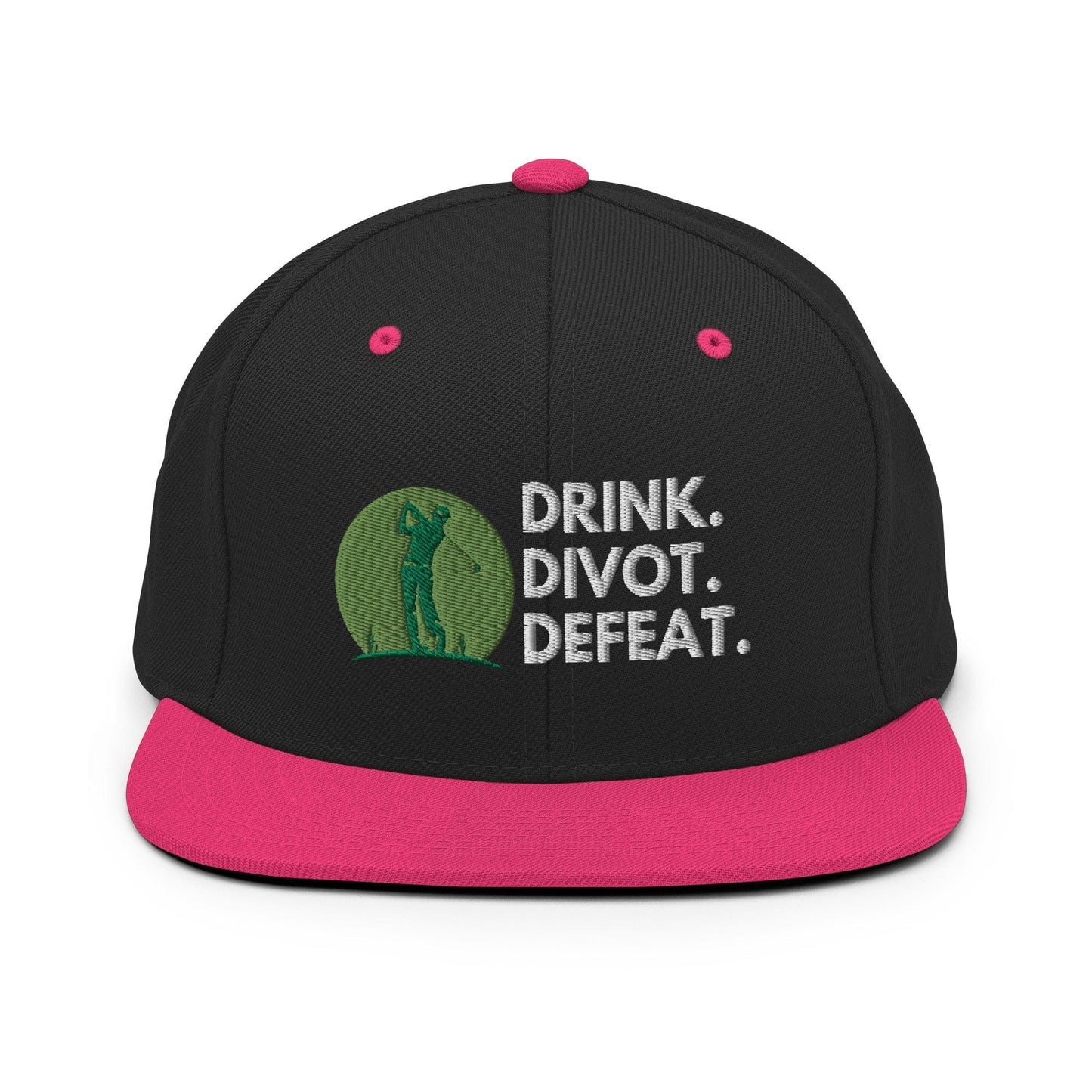Funny Golfer Gifts Snapback Hat Black/ Neon Pink Drink. Divot. Defeat Snapback Hat