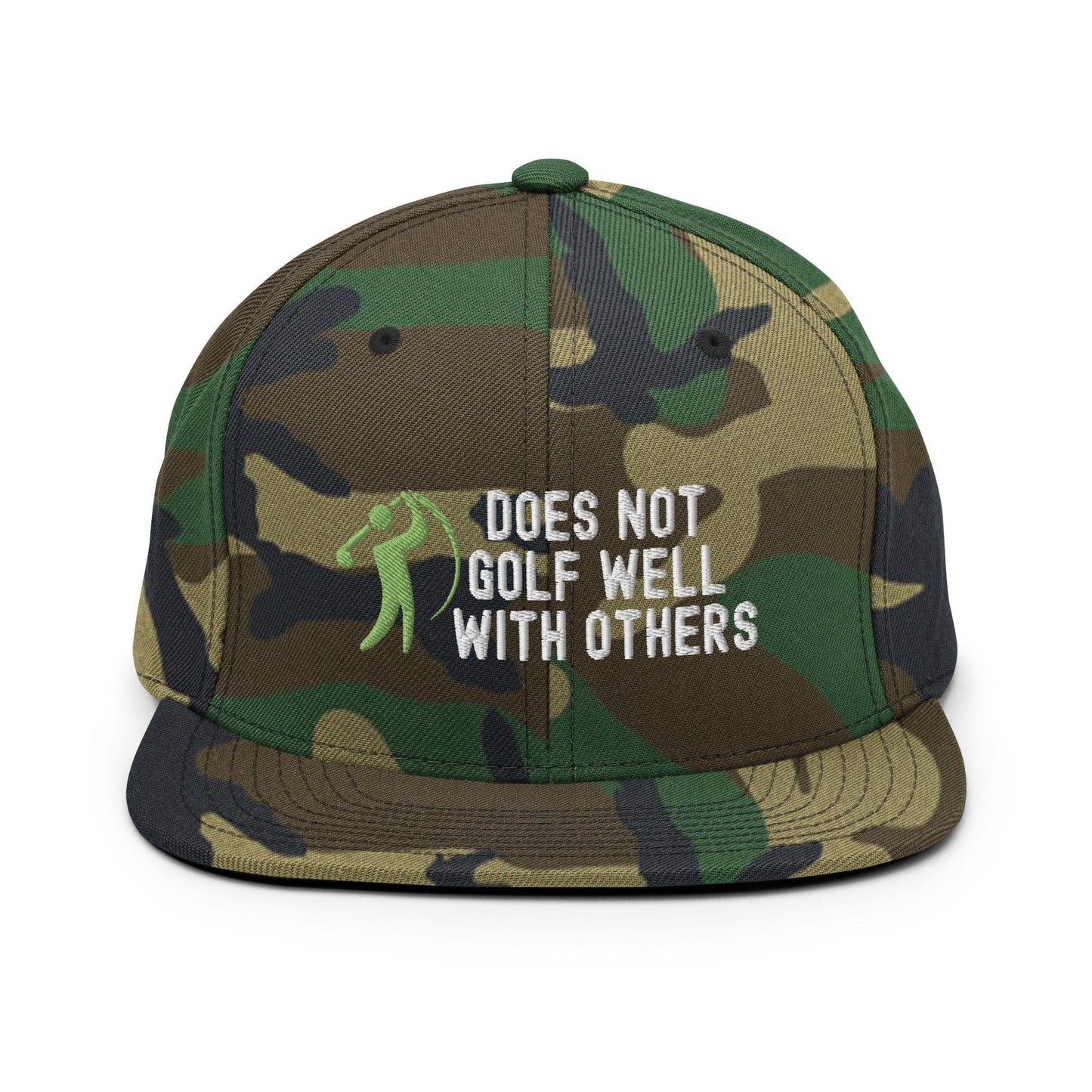 Funny Golfer Gifts Snapback Hat Green Camo Does Not Golf Well With Others Snapback Hat
