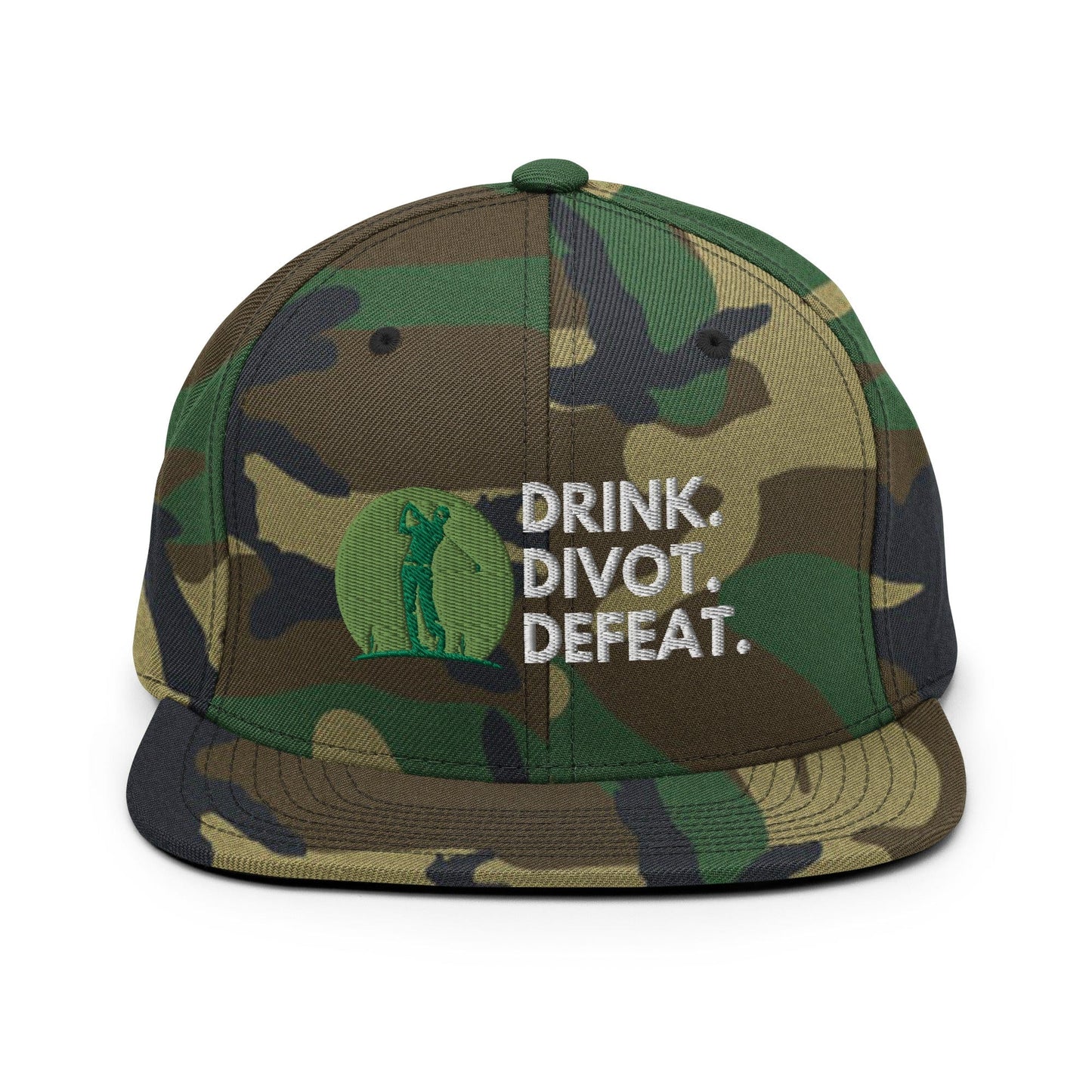Funny Golfer Gifts Snapback Hat Green Camo Drink. Divot. Defeat Snapback Hat
