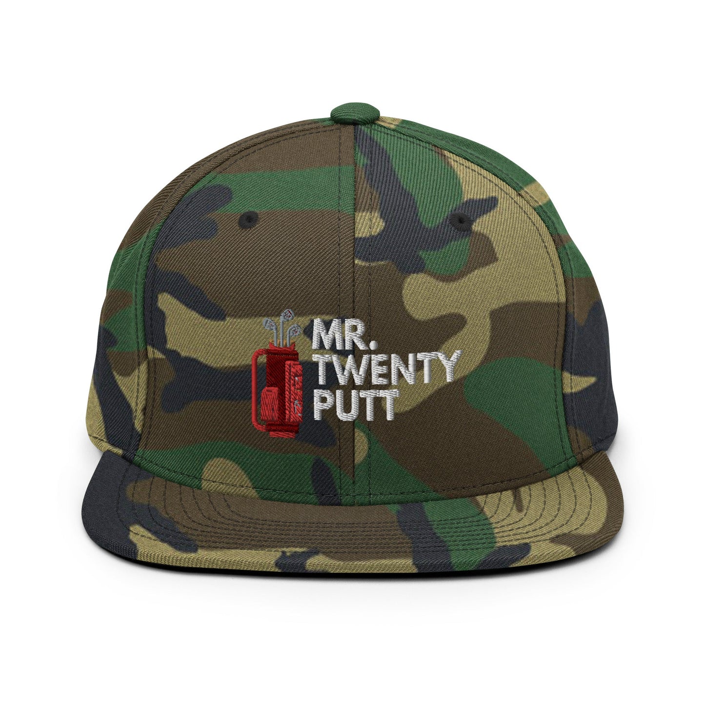 Funny Golfer Gifts Snapback Hat Green Camo Mr. Twenty Putt Snapback Hat