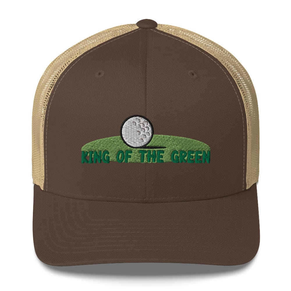 Funny Golfer Gifts Trucker Hat Brown/ Khaki King of the Green Trucker Hat