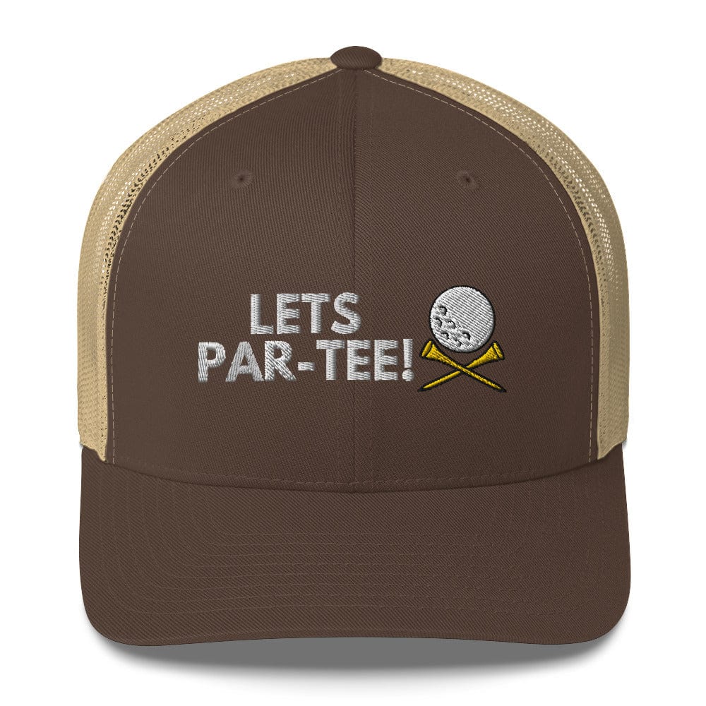 Funny Golfer Gifts Trucker Hat Brown/ Khaki Lets Par-Tee Hat Trucker Hat