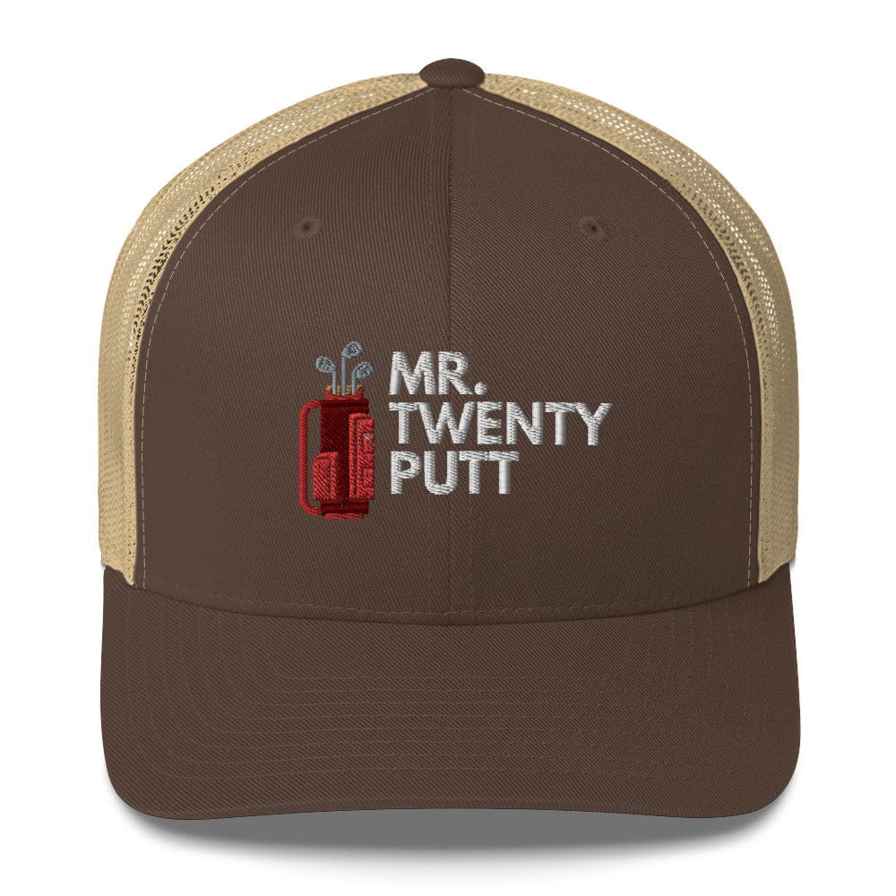 Funny Golfer Gifts Trucker Hat Brown/ Khaki Mr. Twenty Putt Trucker Hat