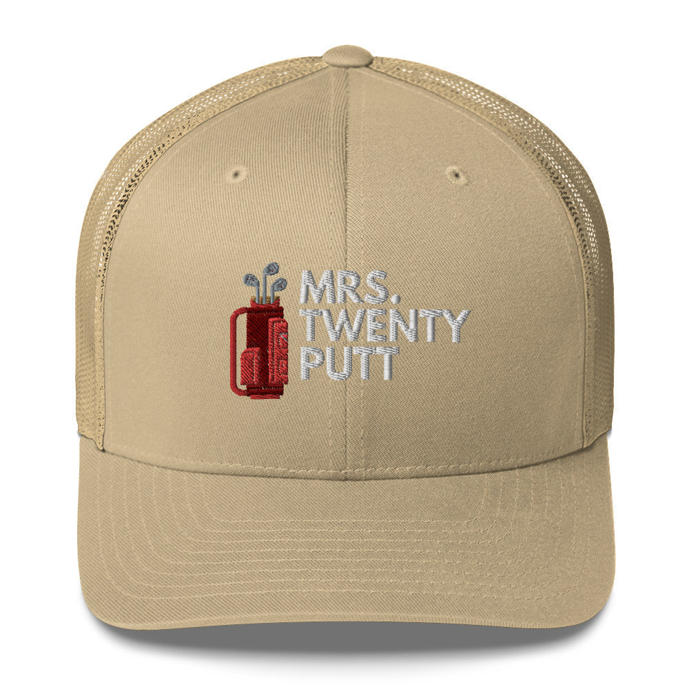 Funny Golfer Gifts Trucker Hat Khaki Mrs. Twenty Putt Trucker Hat