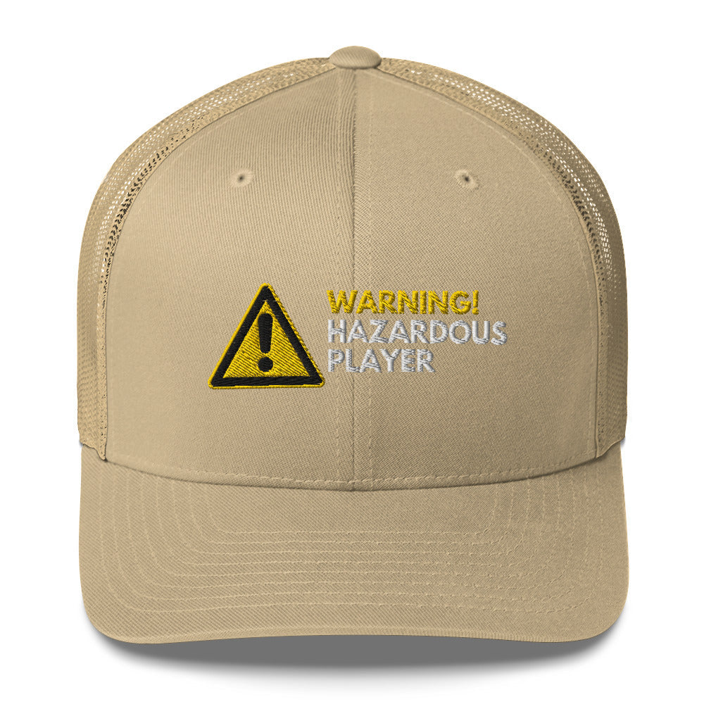 Funny Golfer Gifts Trucker Hat Khaki Warning Hazardous Player Trucker Hat