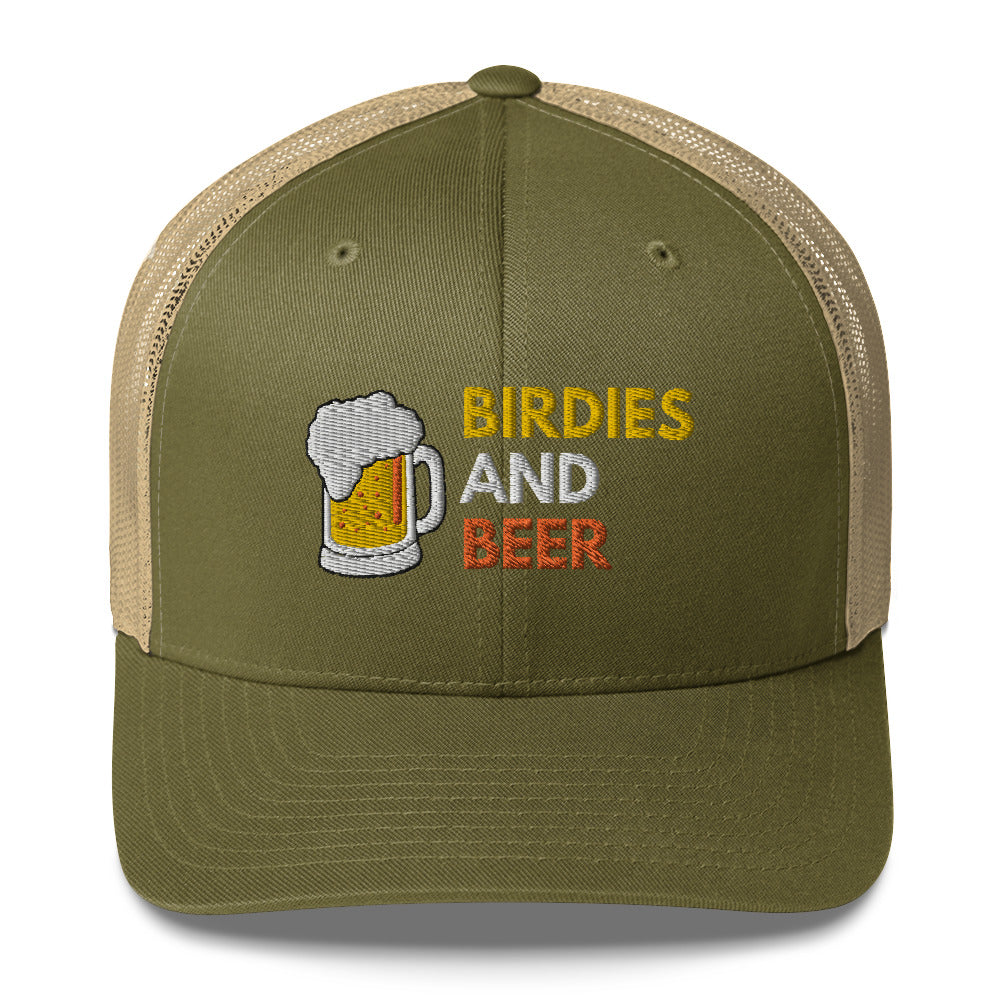 Funny Golfer Gifts Trucker Hat Moss/ Khaki Birdies and Beer Trucker Hat