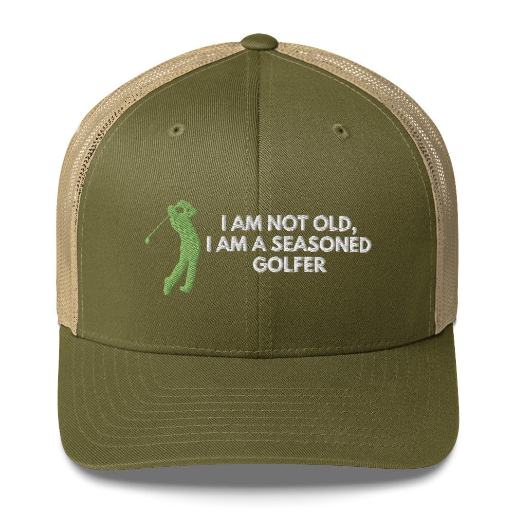 Funny Golfer Gifts Trucker Hat Moss/ Khaki Im Not Old I Am A Seasoned Golfer Hat Trucker Hat