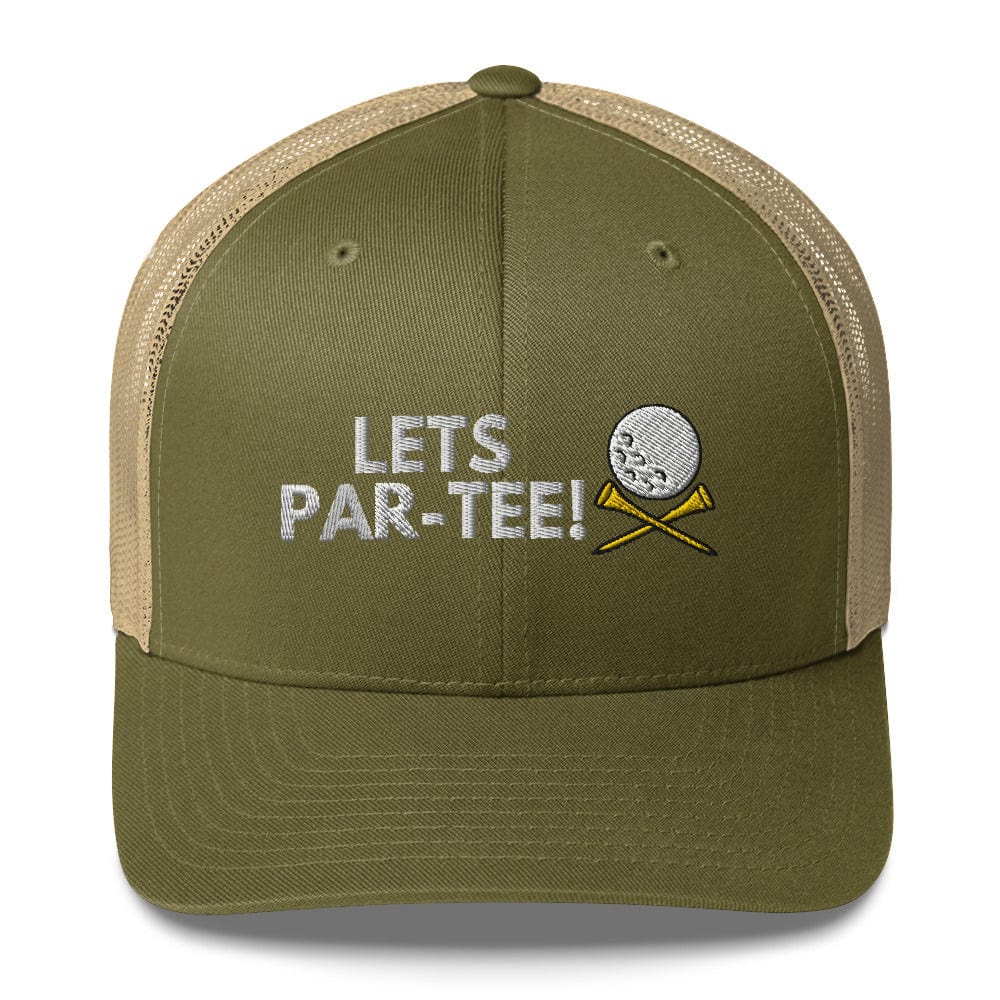 Funny Golfer Gifts Trucker Hat Moss/ Khaki Lets Par-Tee Hat Trucker Hat