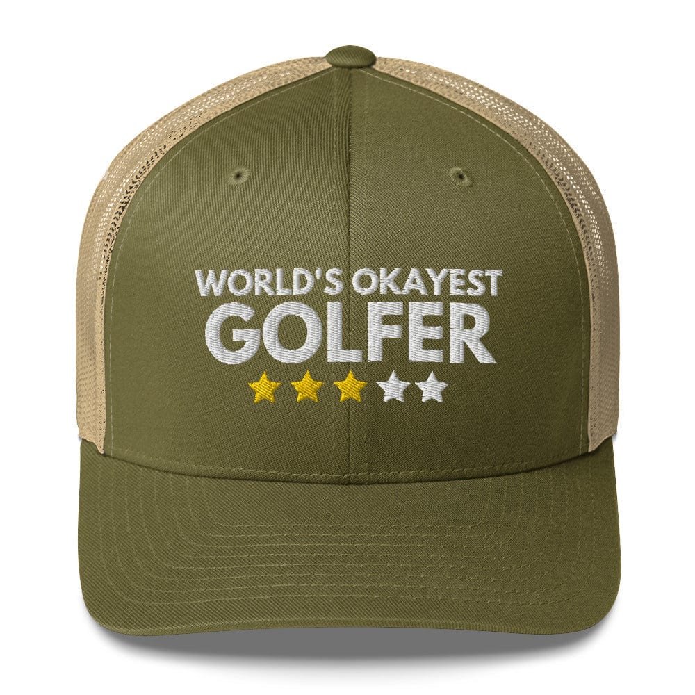 Funny Golfer Gifts Trucker Hat Moss/ Khaki Worlds Okayest Golfer Hat Trucker Hat