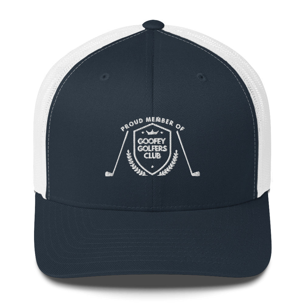 Funny Golfer Gifts Trucker Hat Navy/ White Goofey Golfers Club Trucker Hat