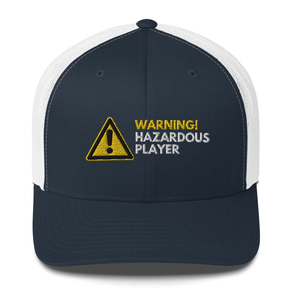 Funny Golfer Gifts Trucker Hat Navy/ White Warning Hazardous Player Trucker Hat