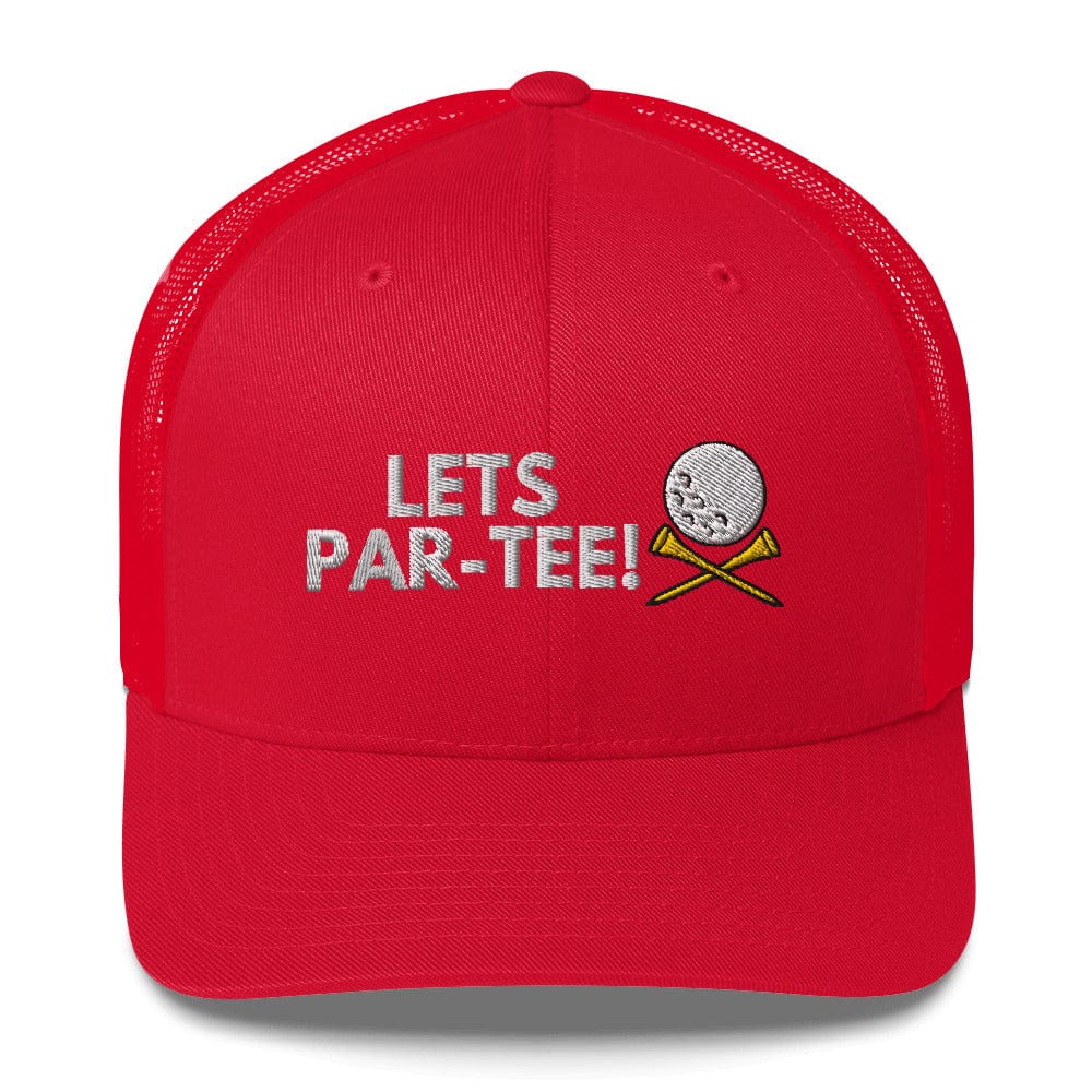 Funny Golfer Gifts Trucker Hat Red Lets Par-Tee Hat Trucker Hat