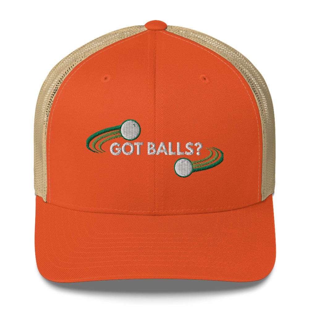 Funny Golfer Gifts Trucker Hat Rustic Orange/ Khaki Got Balls Trucker Hat