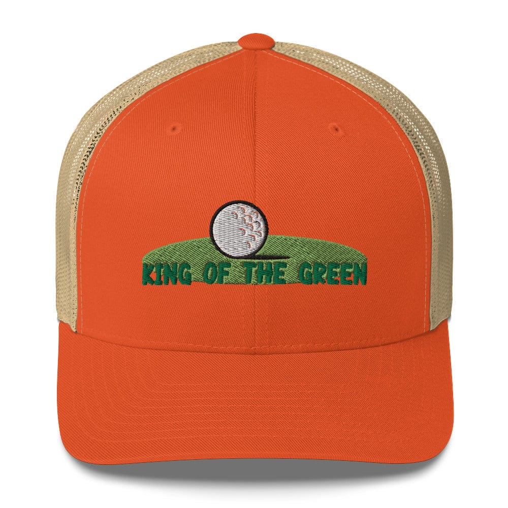 Funny Golfer Gifts Trucker Hat Rustic Orange/ Khaki King of the Green Trucker Hat