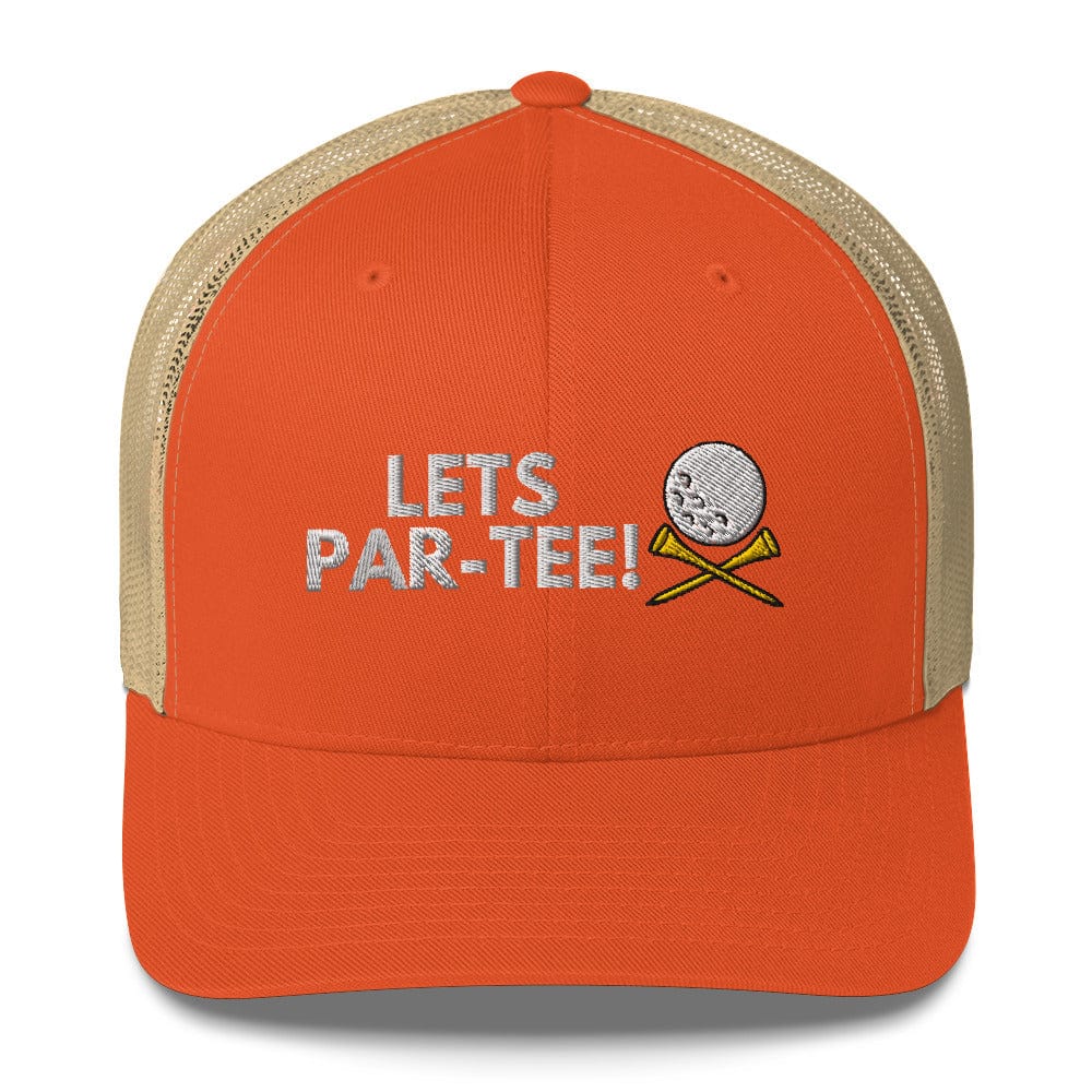 Funny Golfer Gifts Trucker Hat Rustic Orange/ Khaki Lets Par-Tee Hat Trucker Hat