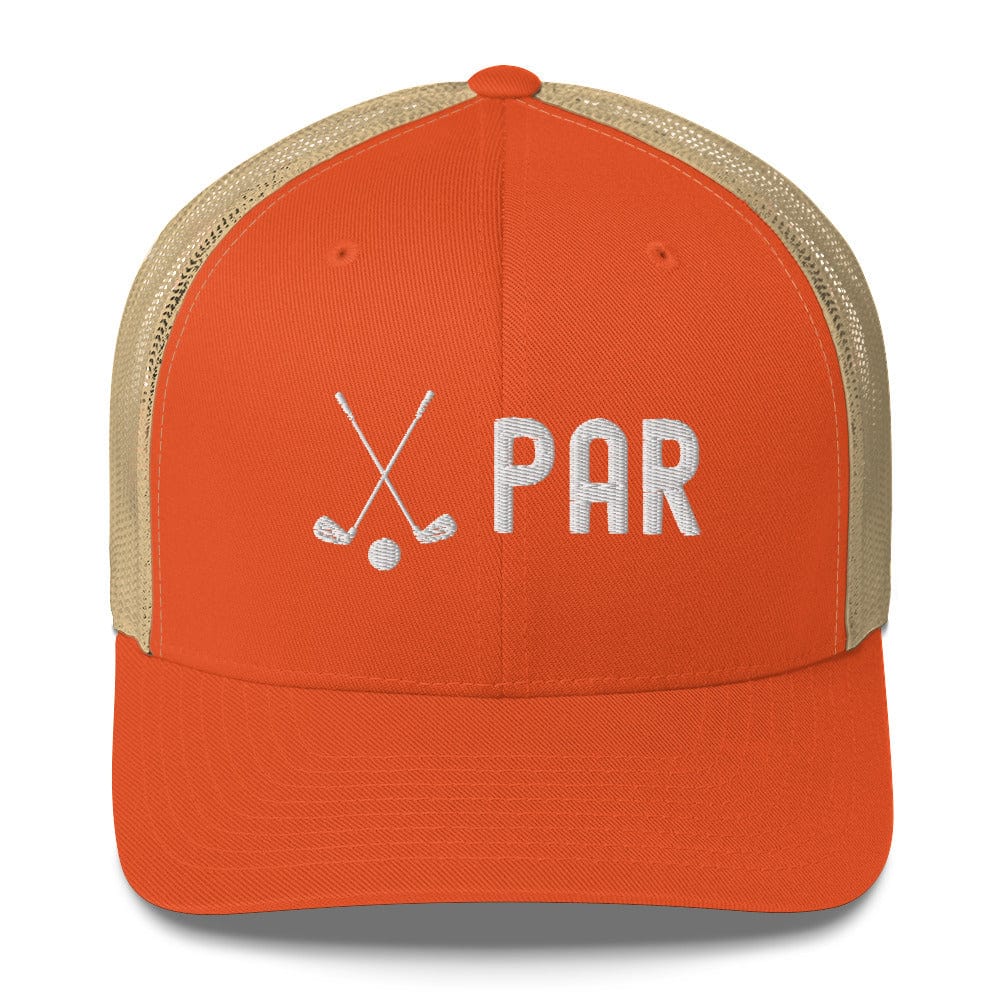 Funny Golfer Gifts Trucker Hat Rustic Orange/ Khaki Par Golf Club Golfball Hat Trucker Hat