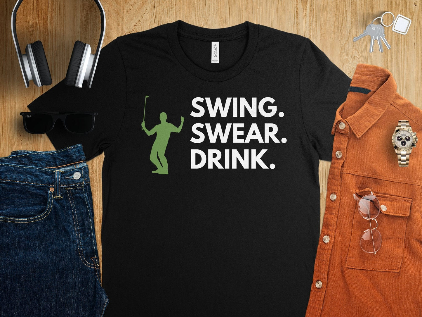 Funny Golfer Gifts TShirt Swing Swear Drink Golf T-Shirt
