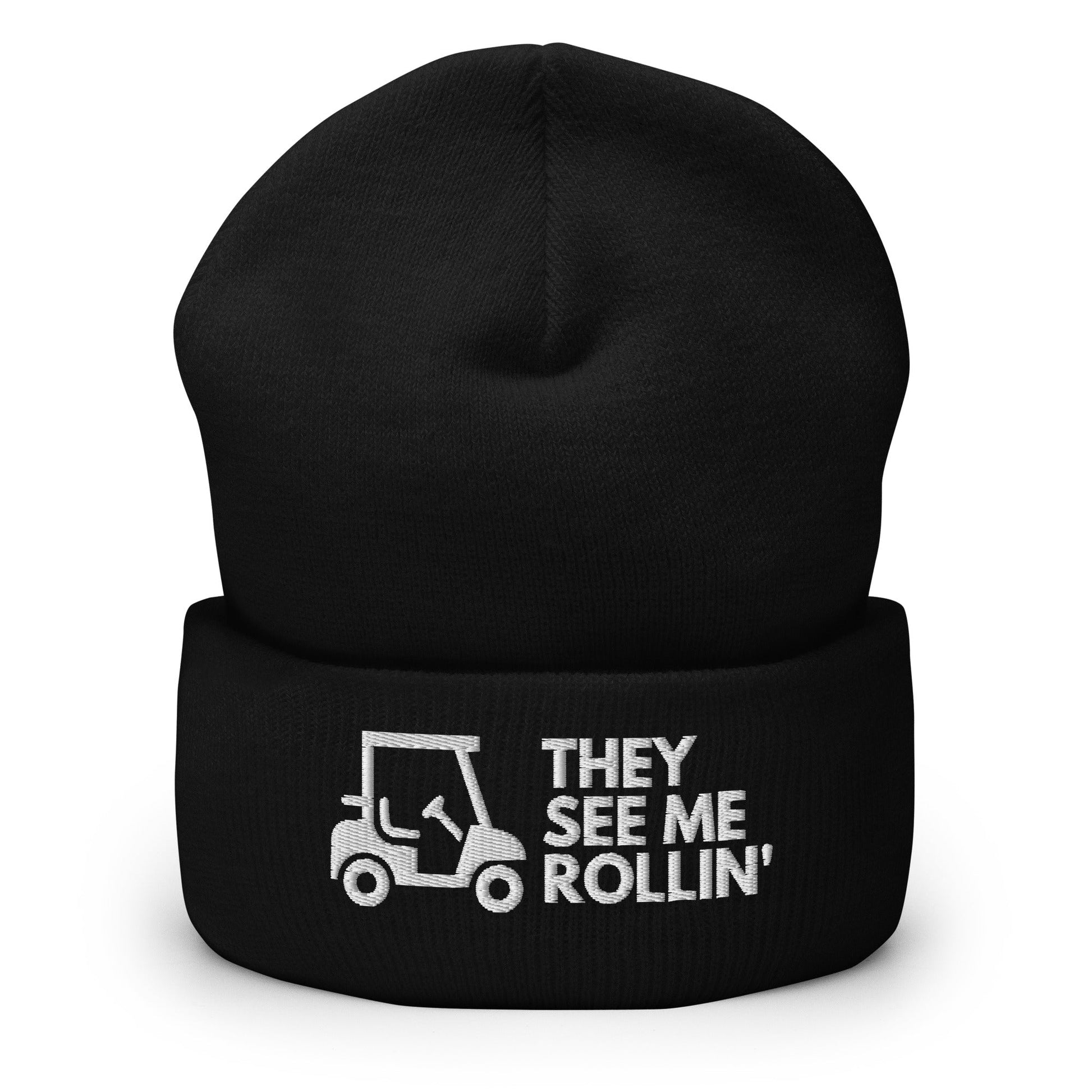 Funny Golfer Gifts  Beanie Black They See Me Rollin Golfcart Beanie