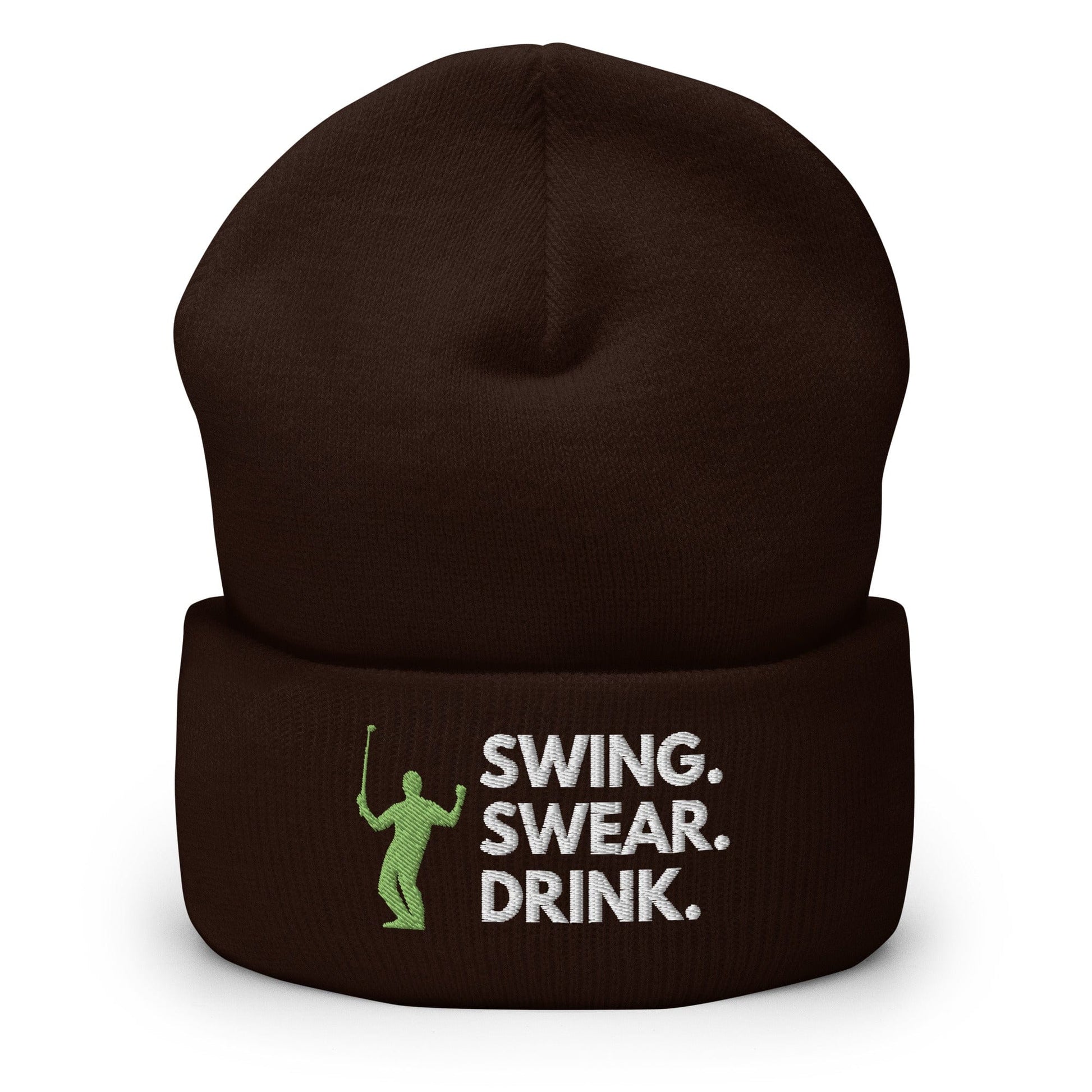 Funny Golfer Gifts  Beanie Brown Swing. Swear. Drink Beanie