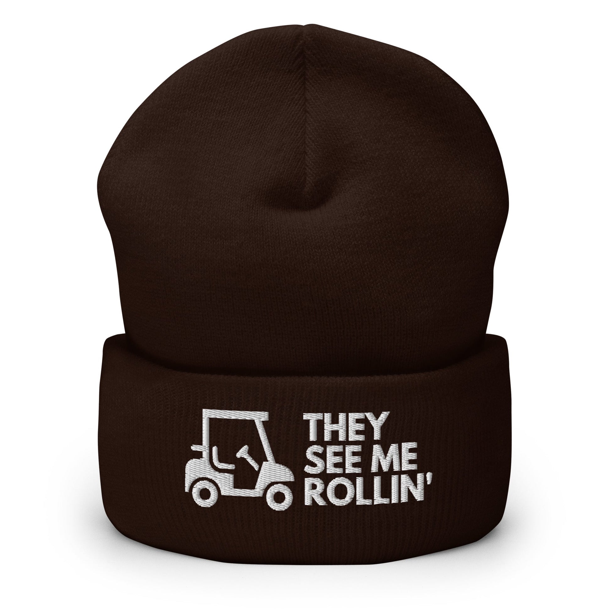 Funny Golfer Gifts  Beanie Brown They See Me Rollin Golfcart Beanie