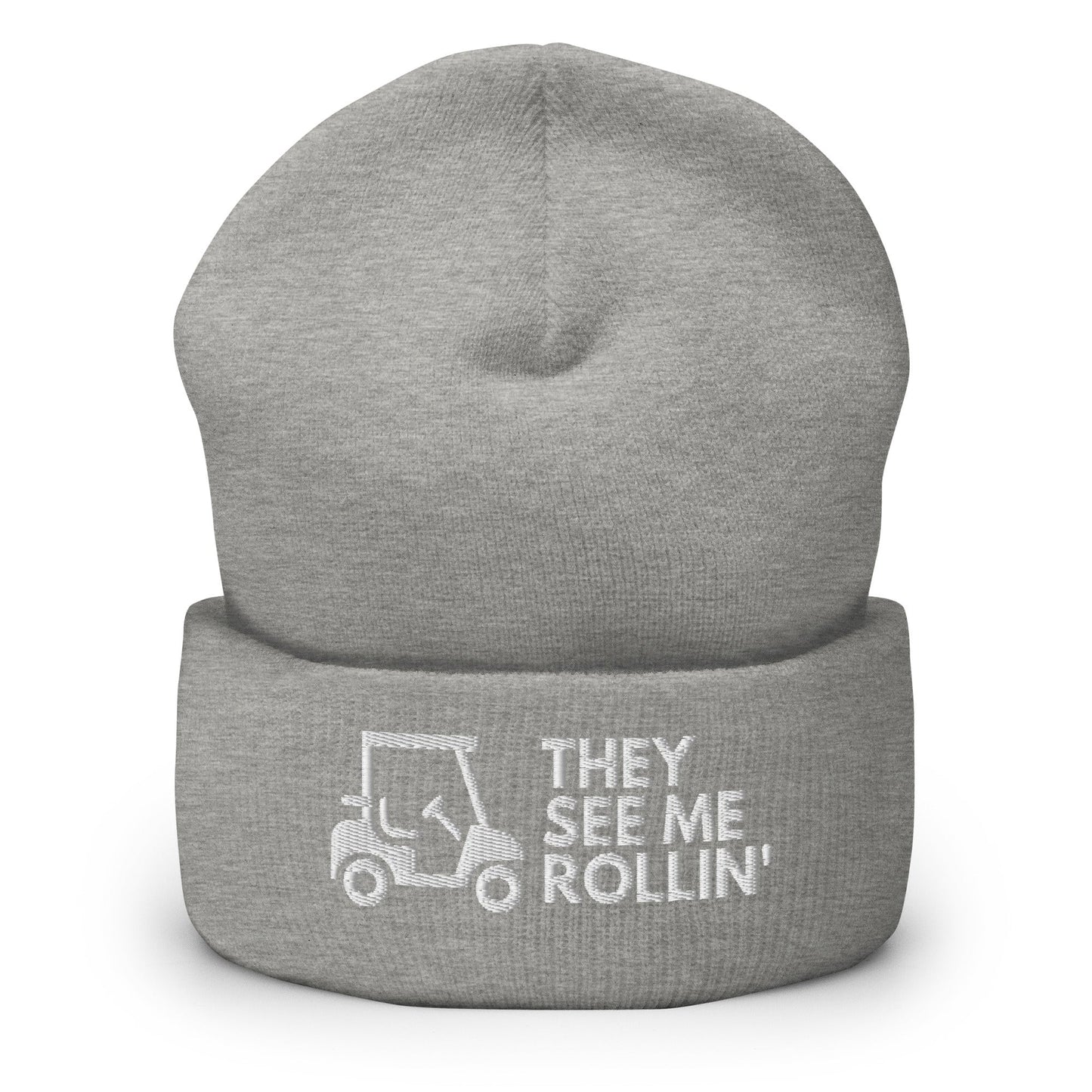 Funny Golfer Gifts  Beanie Heather Grey They See Me Rollin Golfcart Beanie