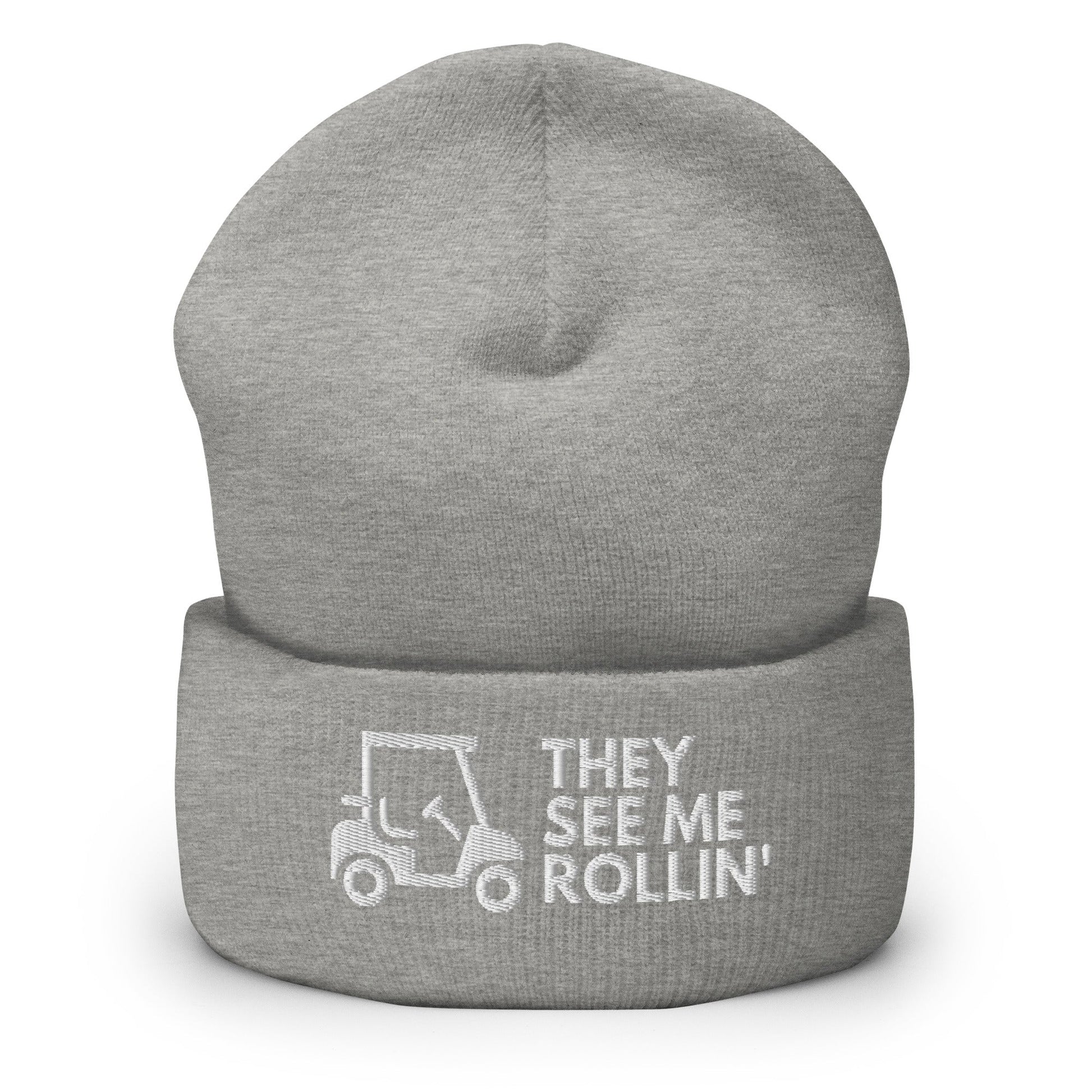Funny Golfer Gifts  Beanie Heather Grey They See Me Rollin Golfcart Beanie