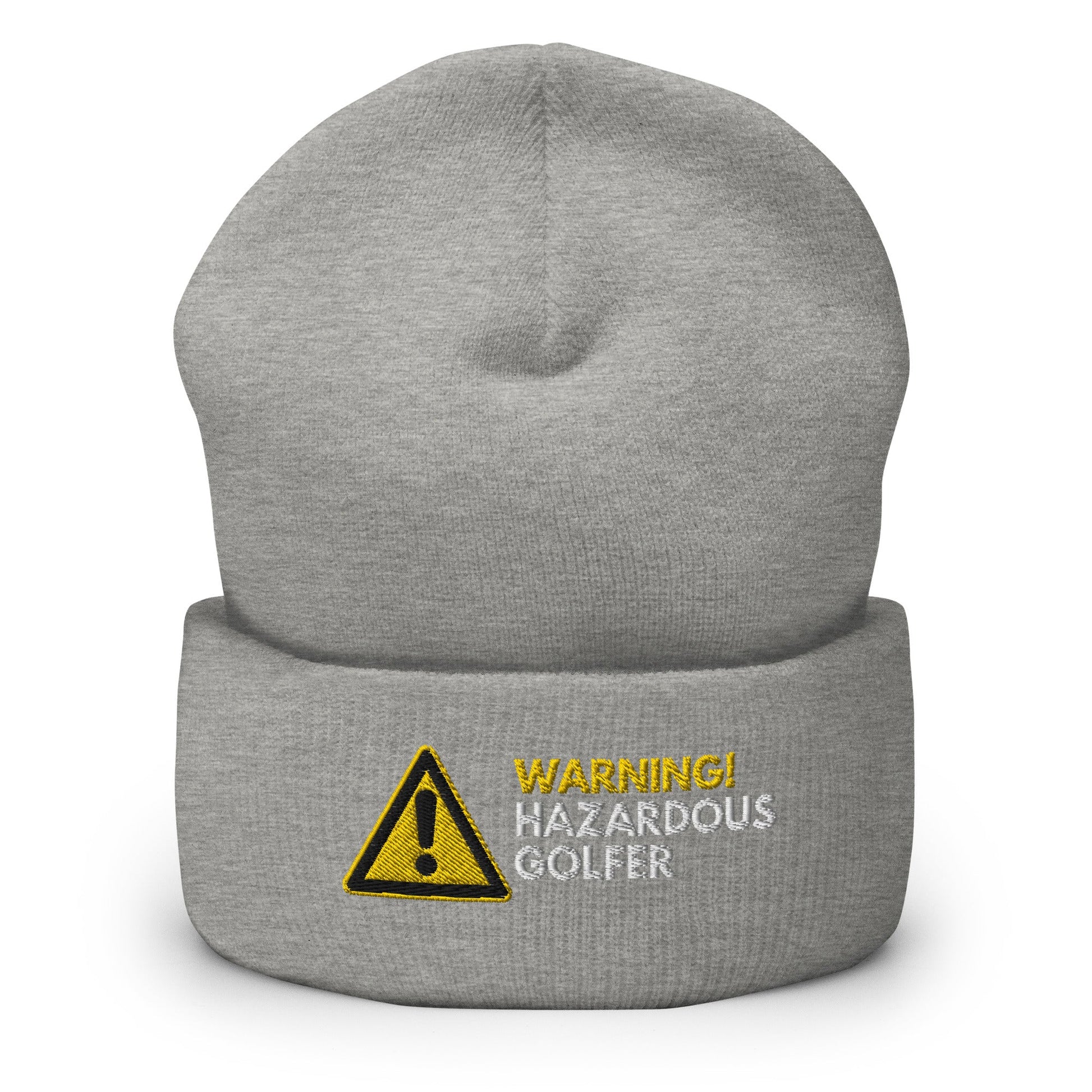 Funny Golfer Gifts  Beanie Heather Grey Warning Hazardous Golfer Beanie