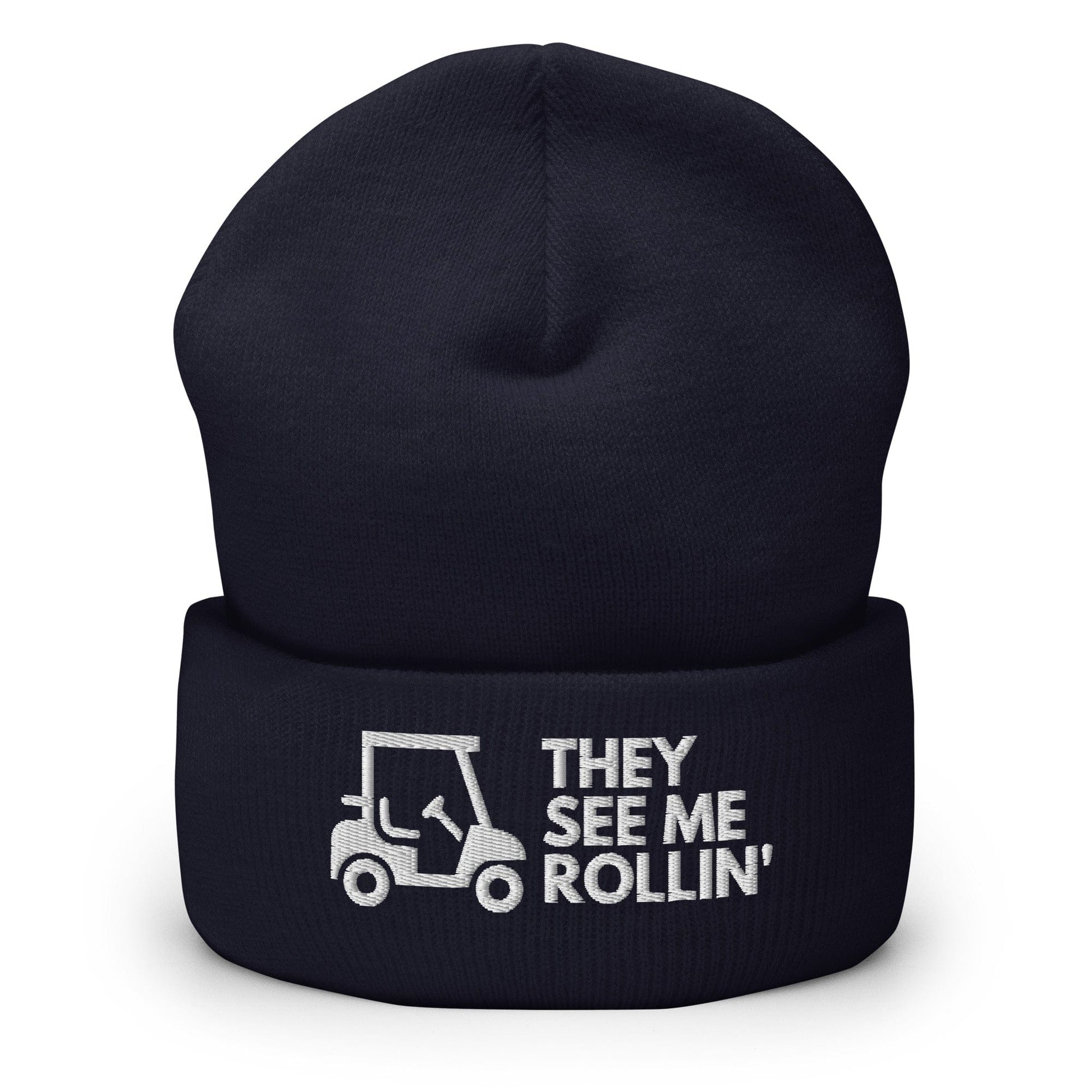 Funny Golfer Gifts  Beanie Navy They See Me Rollin Golfcart Beanie
