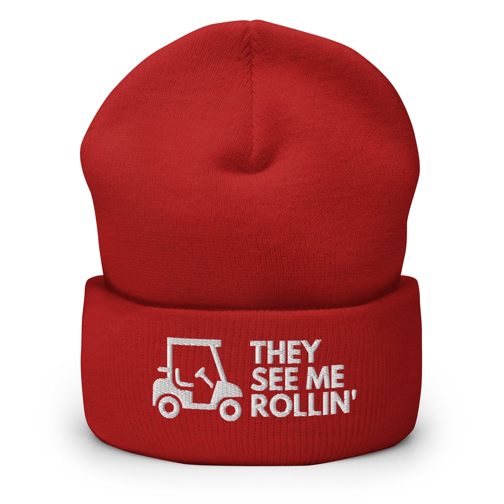 Funny Golfer Gifts  Beanie Red They See Me Rollin Golfcart Beanie