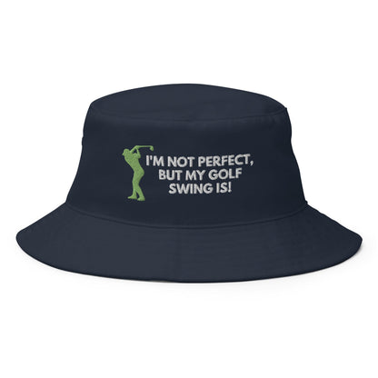 Funny Golfer Gifts  Bucket Hat Navy I'm Not Perfect But My Golf Swing Is Hat Bucket Hat