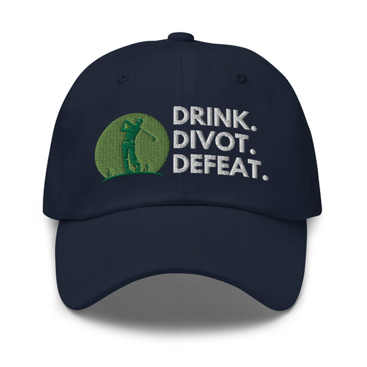 Funny Golfer Gifts  Dad Cap Drink. Divot. Defeat Cap