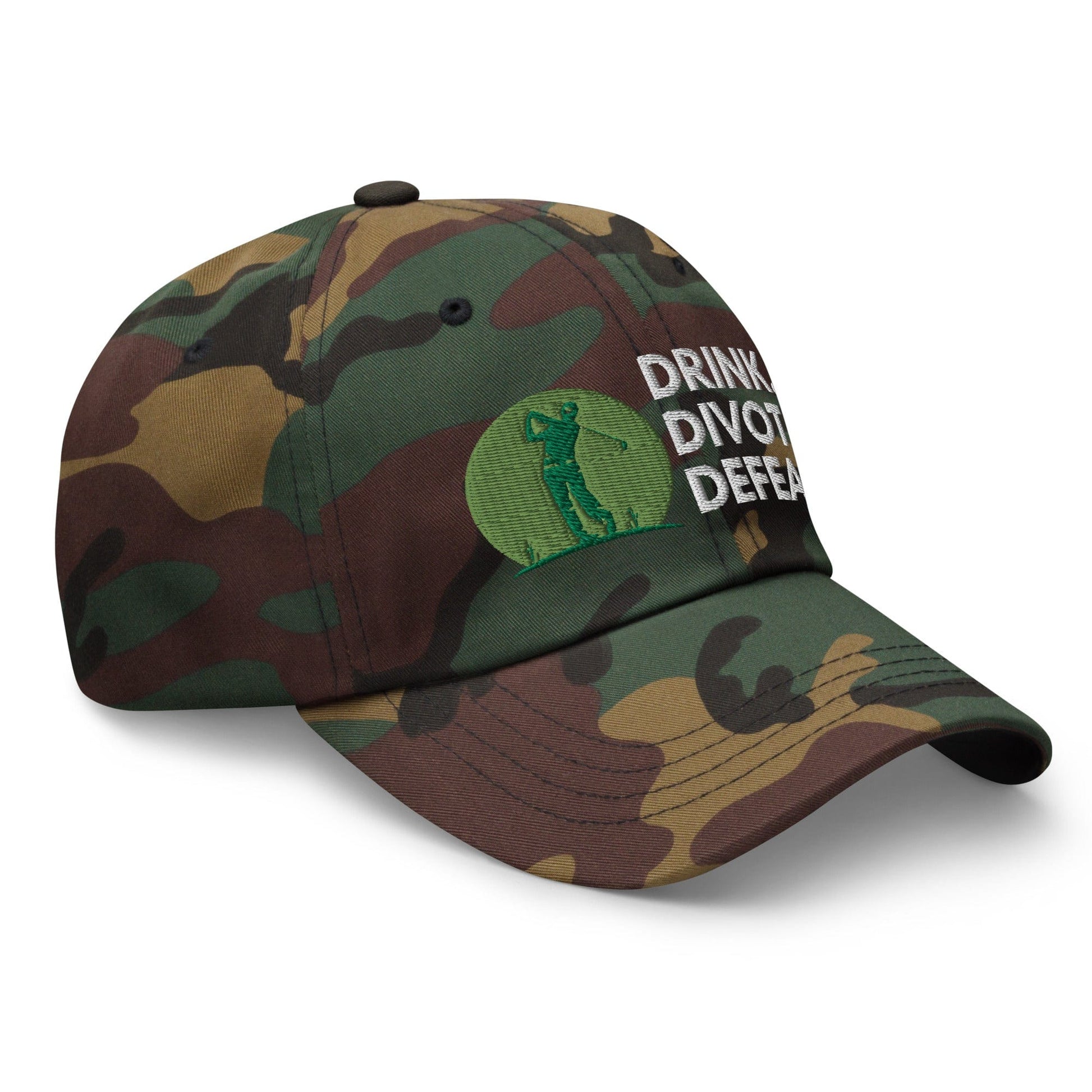 Funny Golfer Gifts  Dad Cap Green Camo Drink. Divot. Defeat Cap