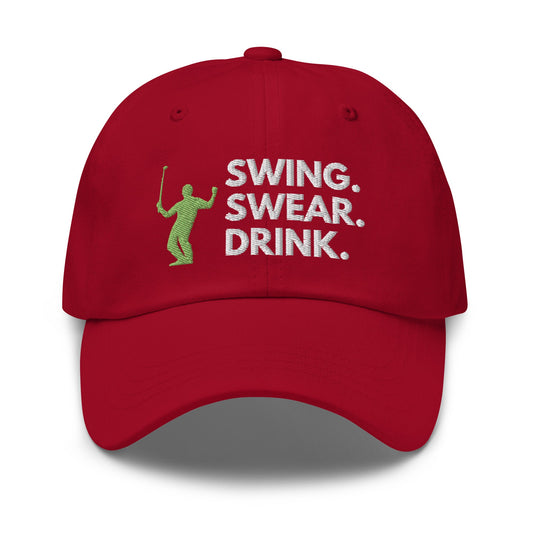 Funny Golfer Gifts  Dad Cap Swing. Swear. Drink Cap